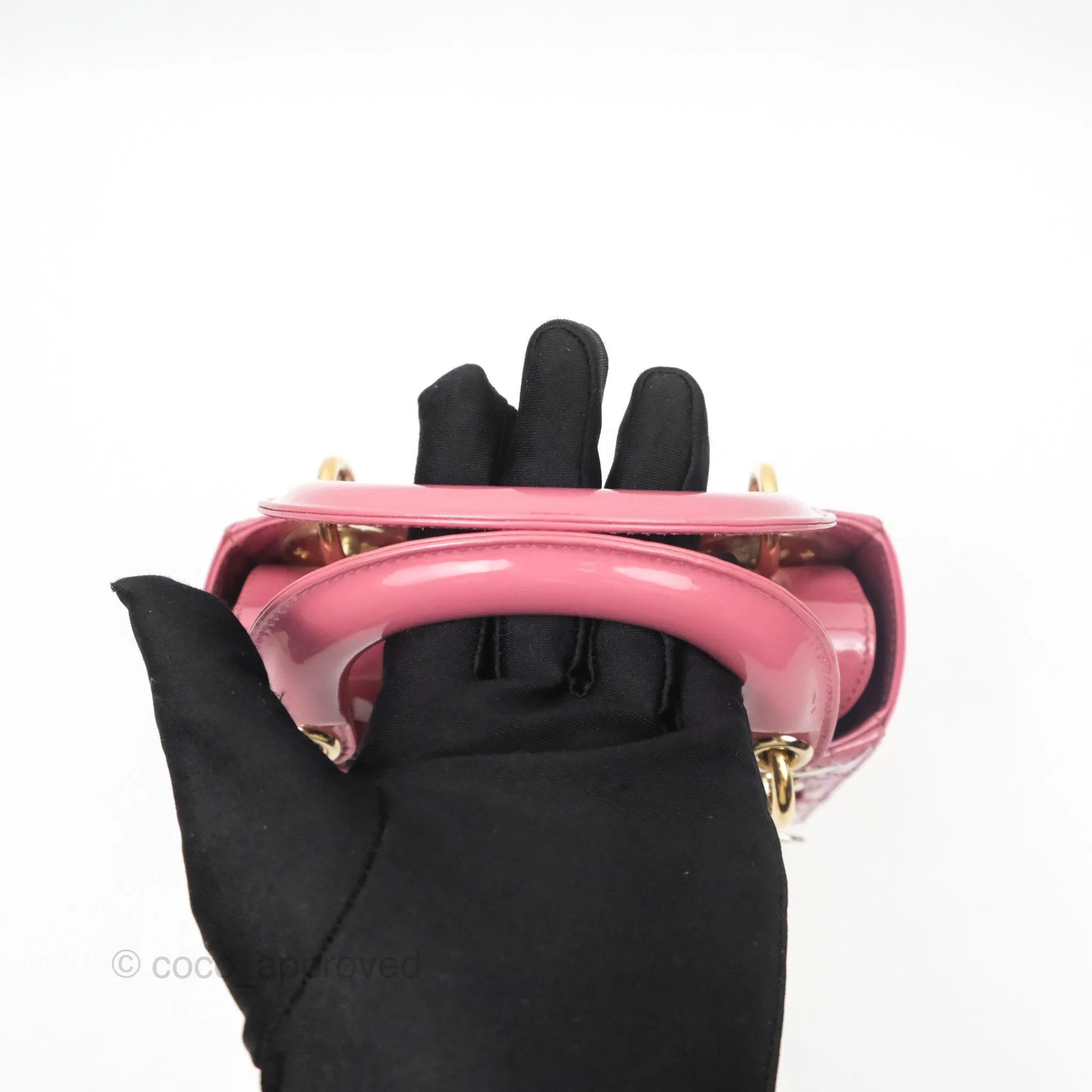 Christian Dior Mini Lady Dior Dusty Pink Patent Gold Hardware