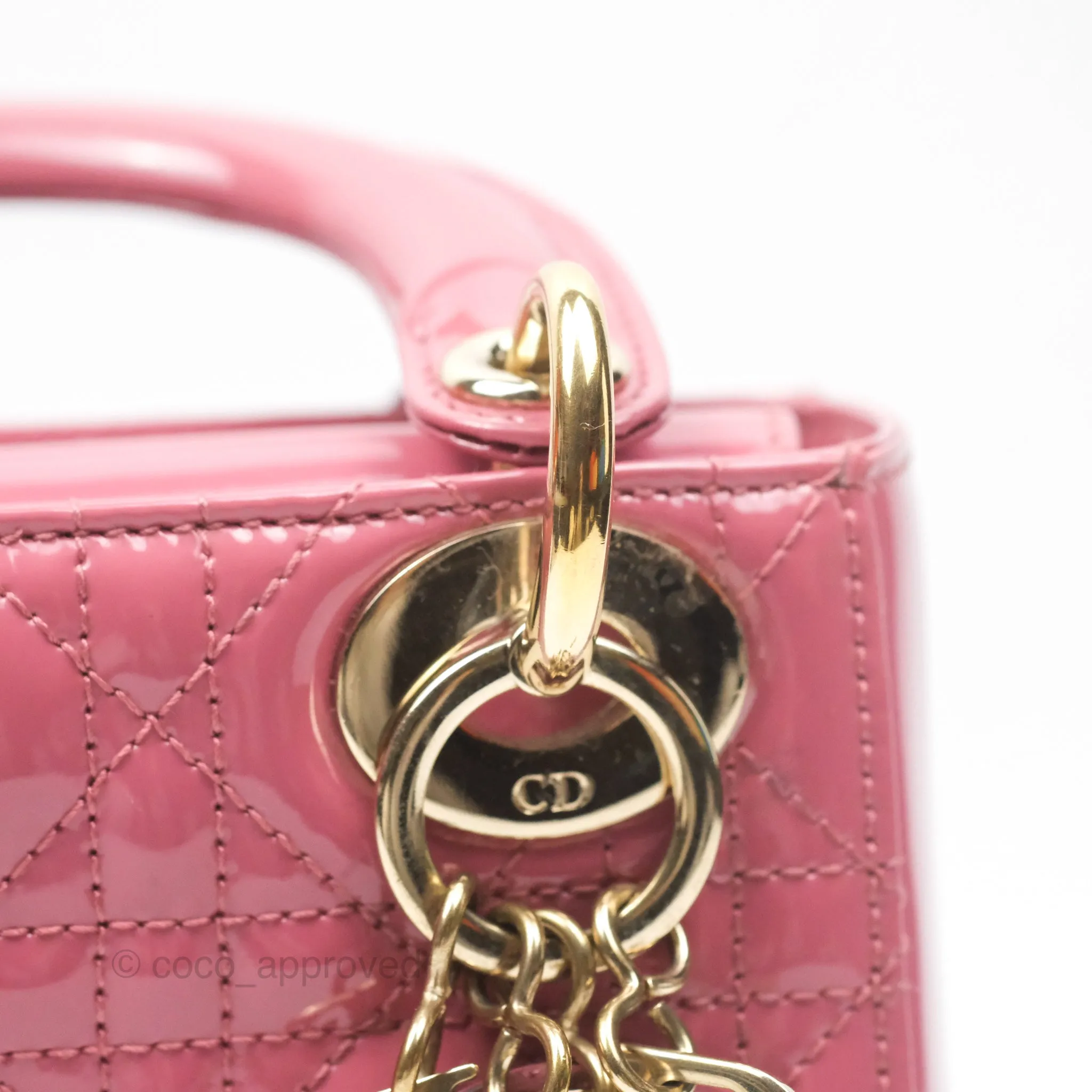 Christian Dior Mini Lady Dior Dusty Pink Patent Gold Hardware