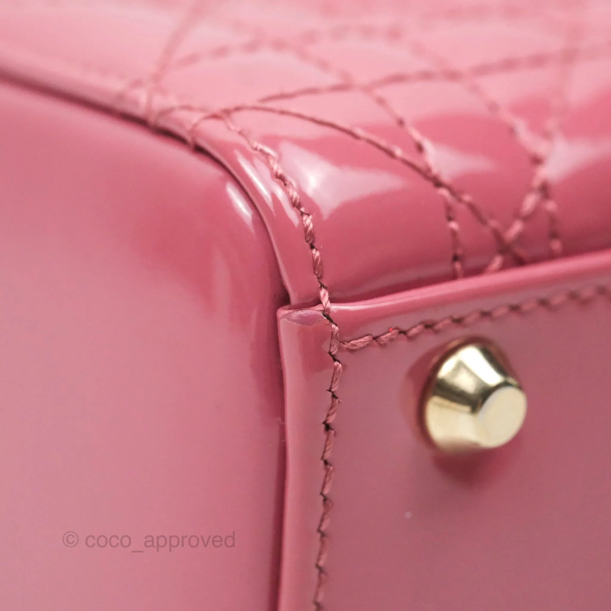 Christian Dior Mini Lady Dior Dusty Pink Patent Gold Hardware