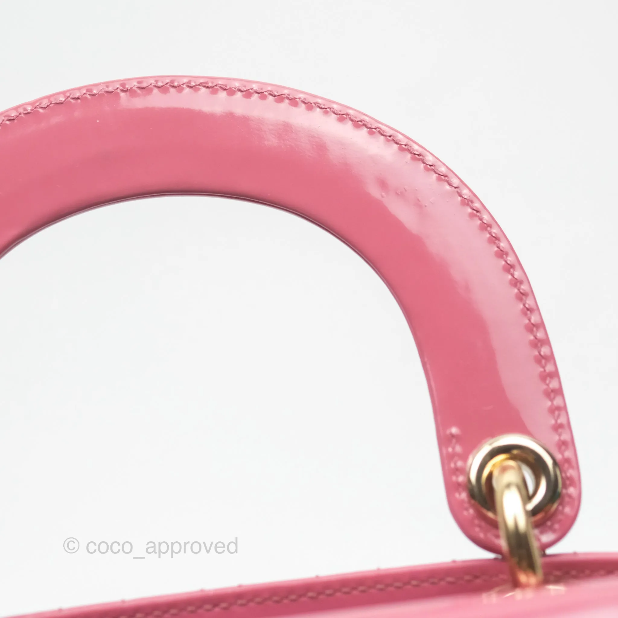 Christian Dior Mini Lady Dior Dusty Pink Patent Gold Hardware