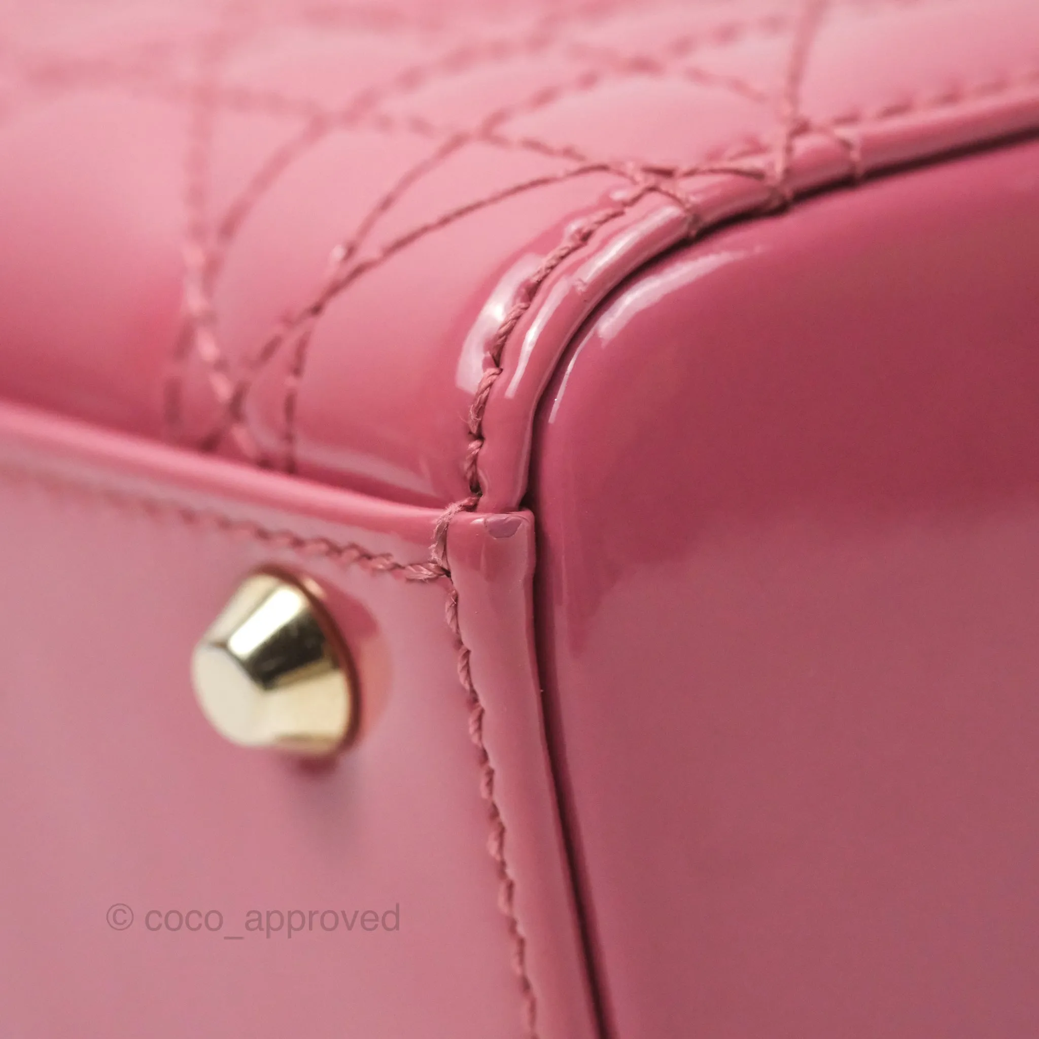 Christian Dior Mini Lady Dior Dusty Pink Patent Gold Hardware