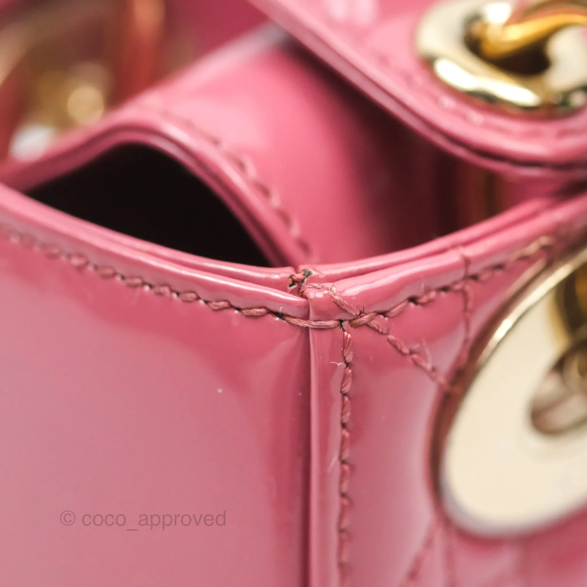 Christian Dior Mini Lady Dior Dusty Pink Patent Gold Hardware