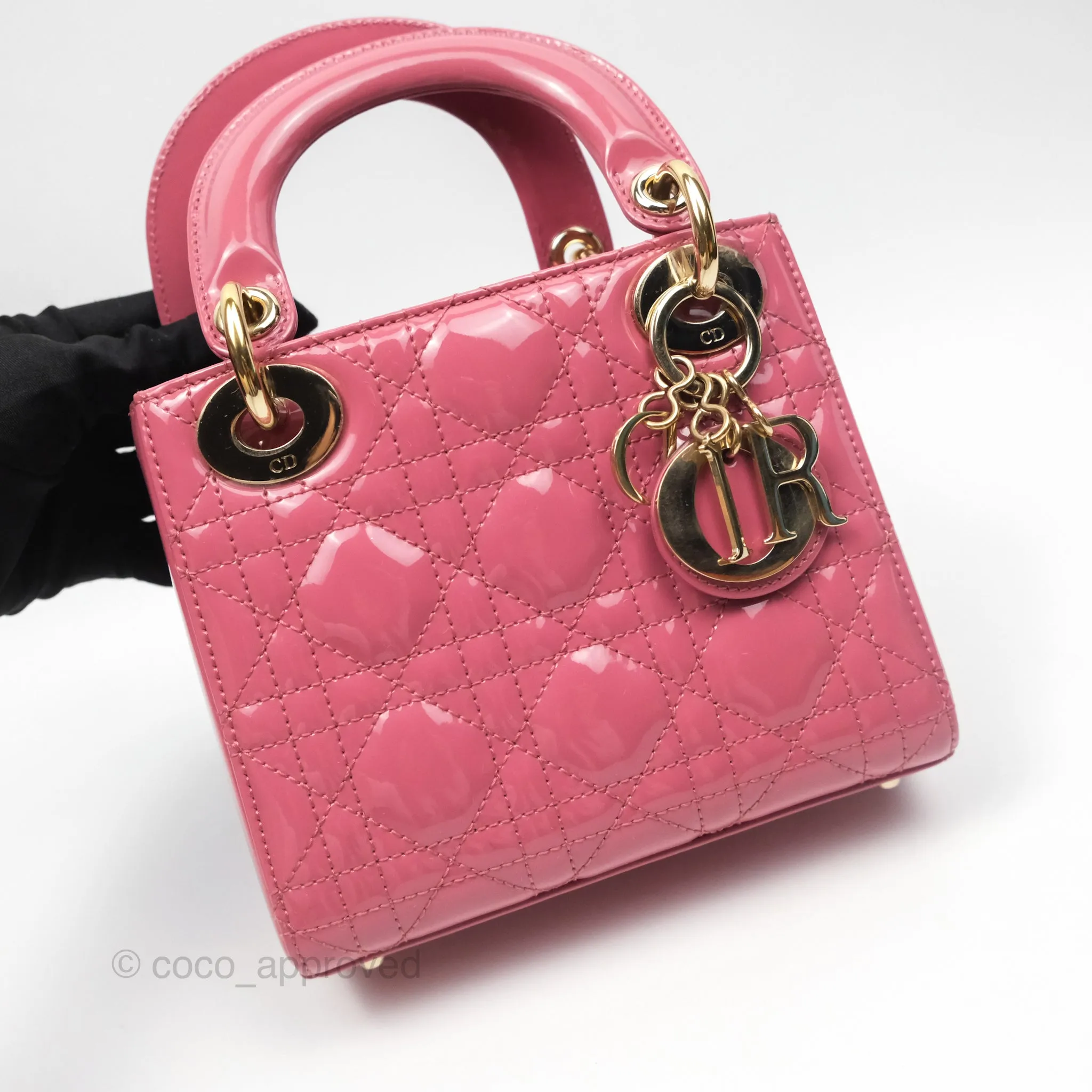 Christian Dior Mini Lady Dior Dusty Pink Patent Gold Hardware