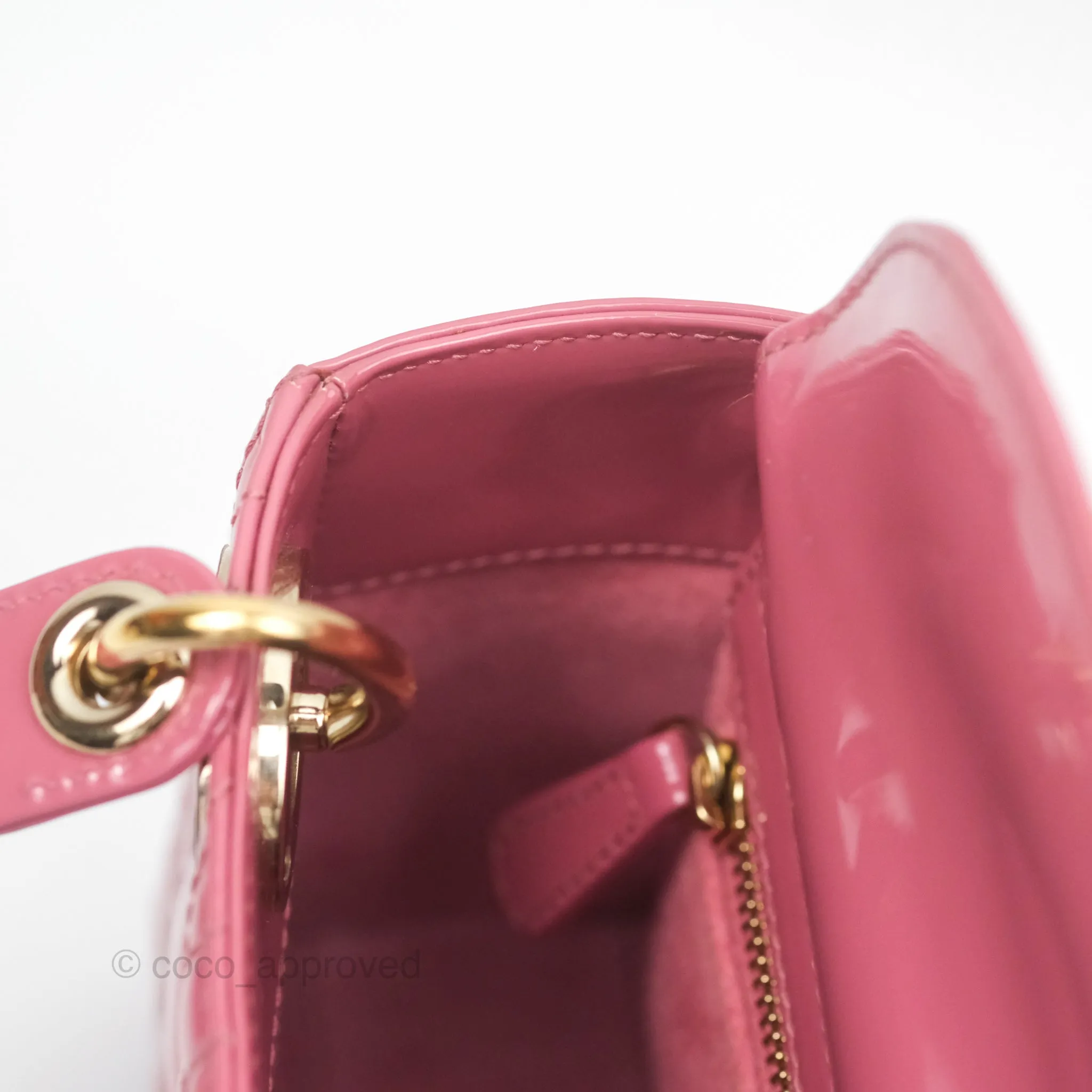 Christian Dior Mini Lady Dior Dusty Pink Patent Gold Hardware