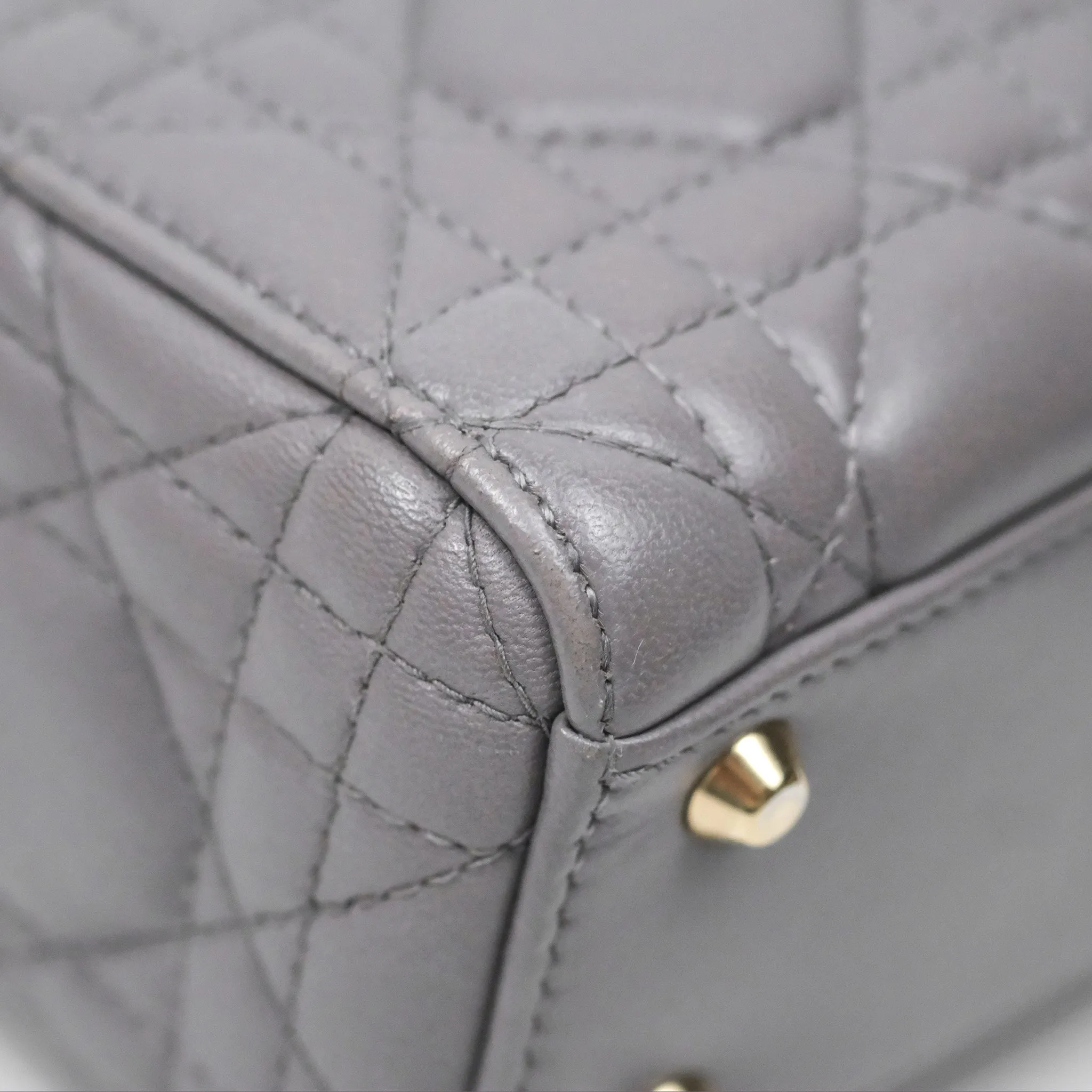 Christian Dior Mini Lady Dior Grey Lambskin Cannage Gold Hardware