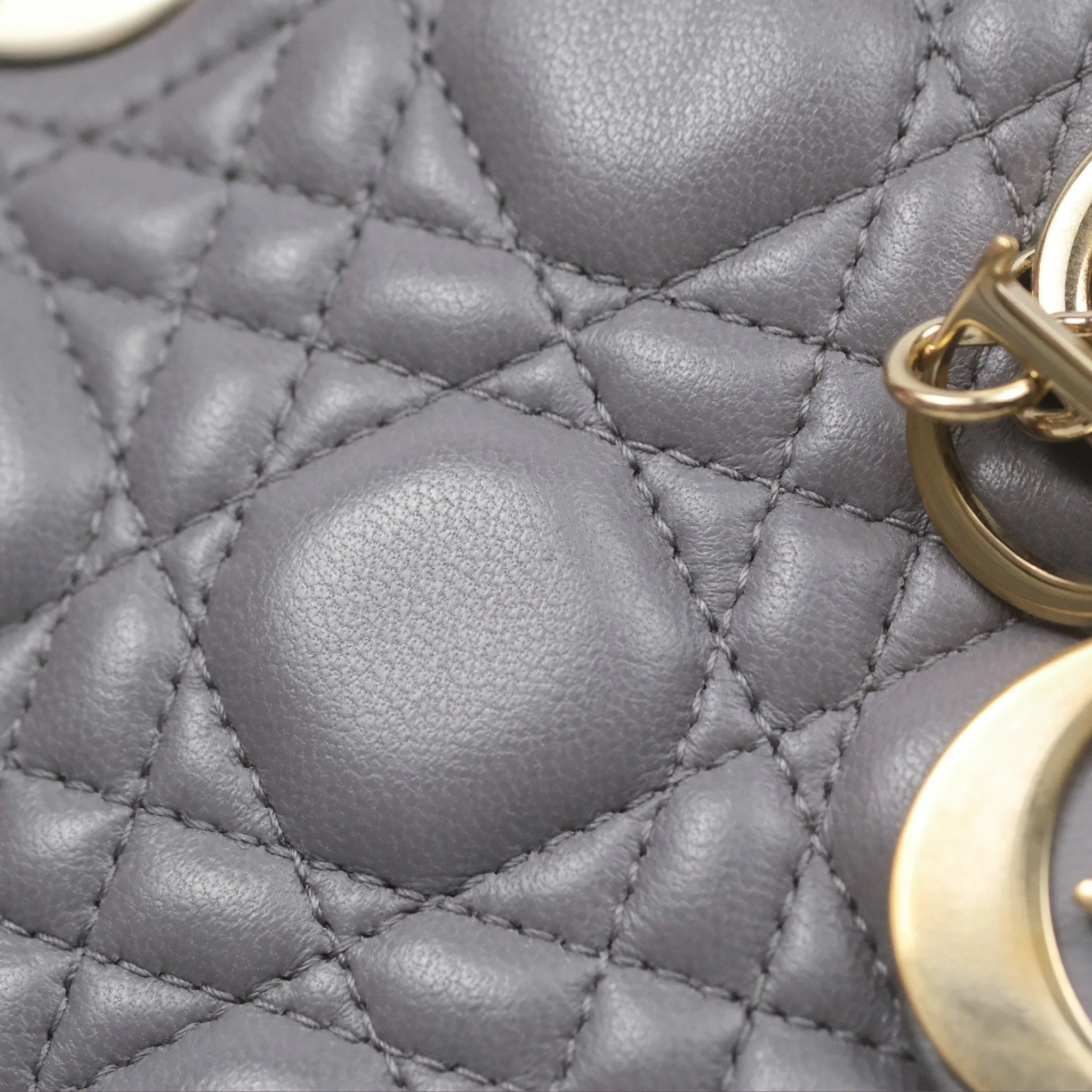 Christian Dior Mini Lady Dior Grey Lambskin Cannage Gold Hardware