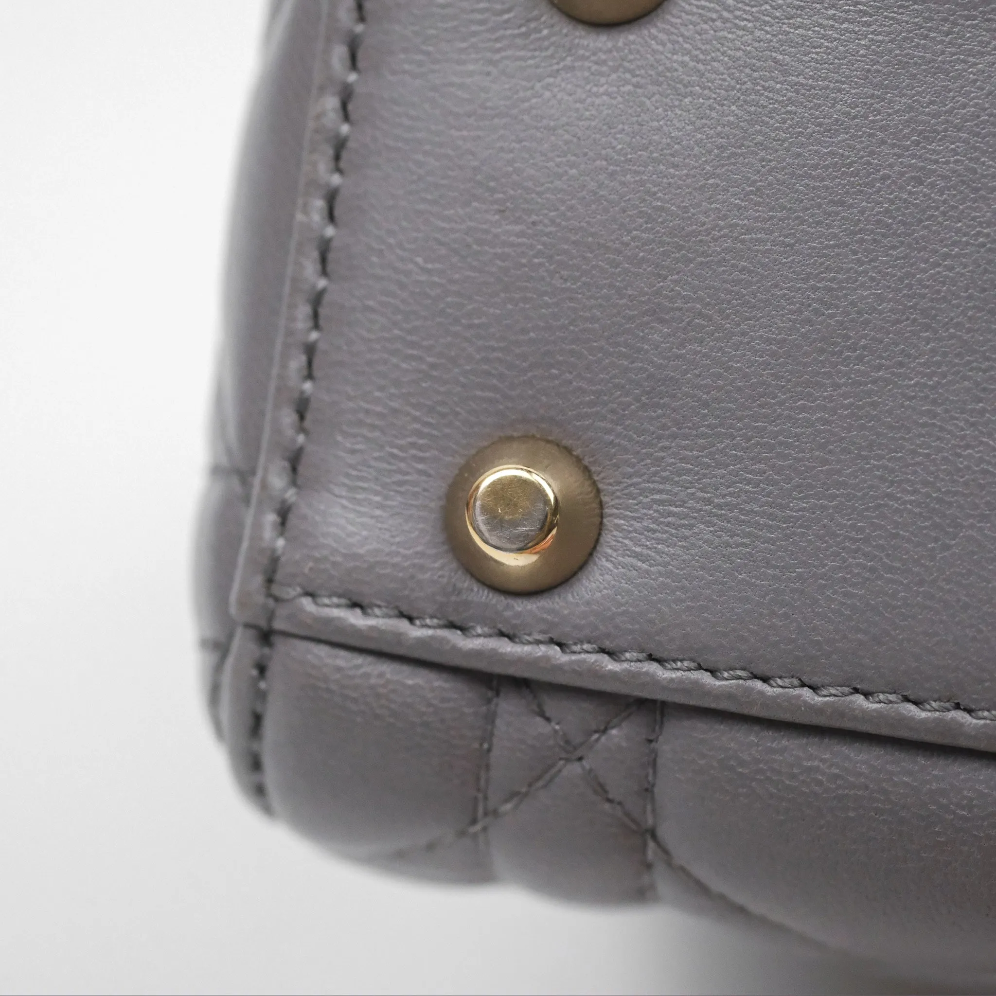 Christian Dior Mini Lady Dior Grey Lambskin Cannage Gold Hardware