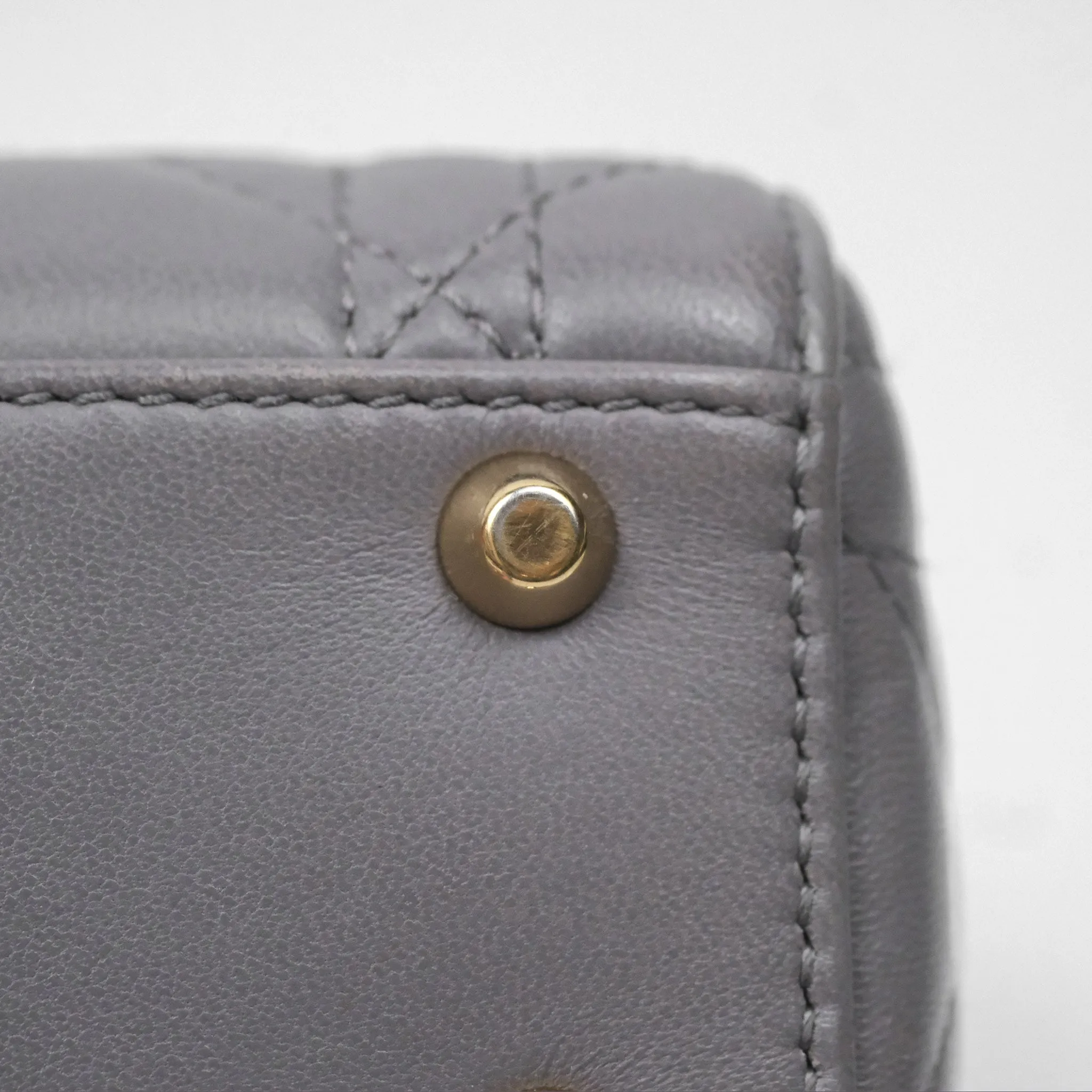 Christian Dior Mini Lady Dior Grey Lambskin Cannage Gold Hardware