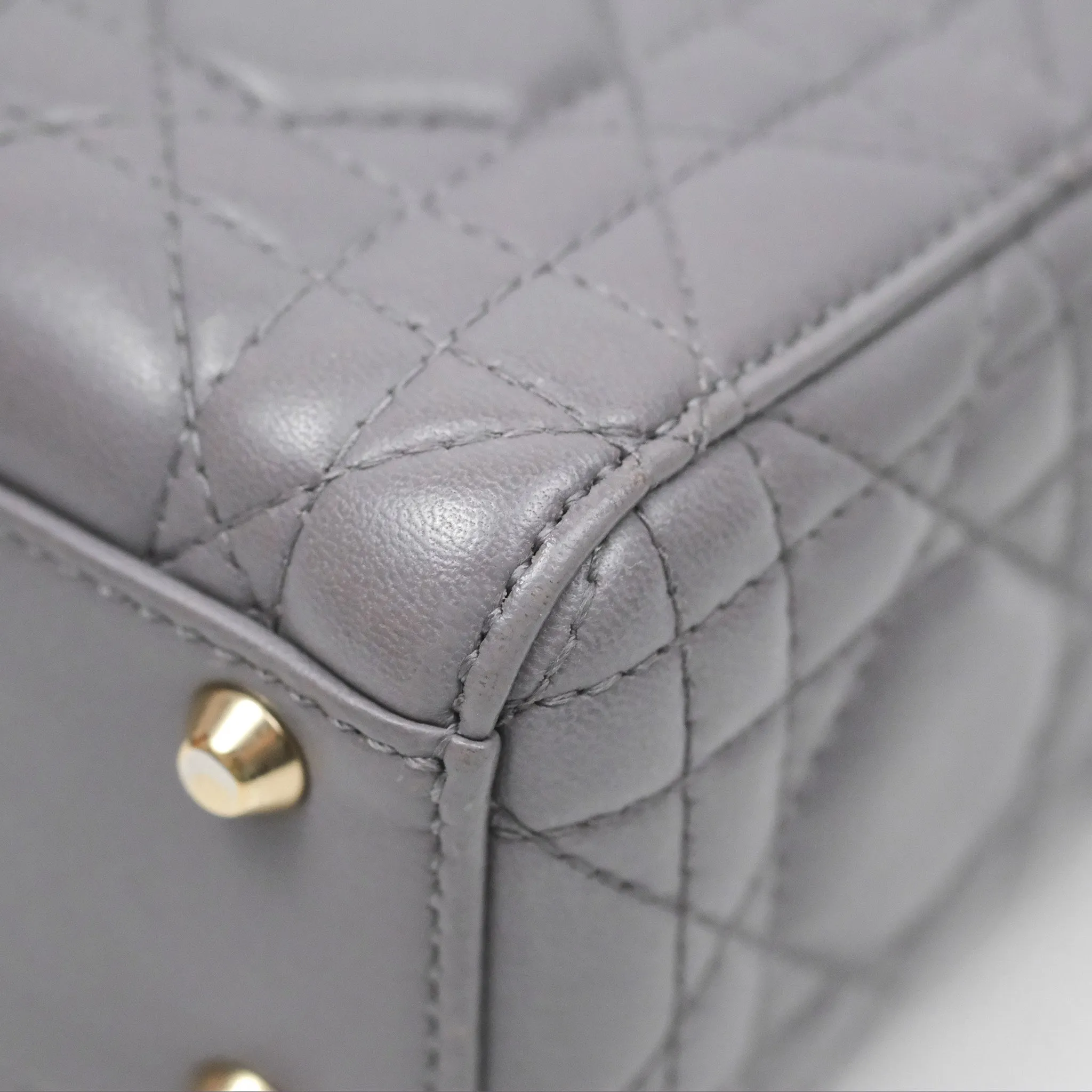 Christian Dior Mini Lady Dior Grey Lambskin Cannage Gold Hardware