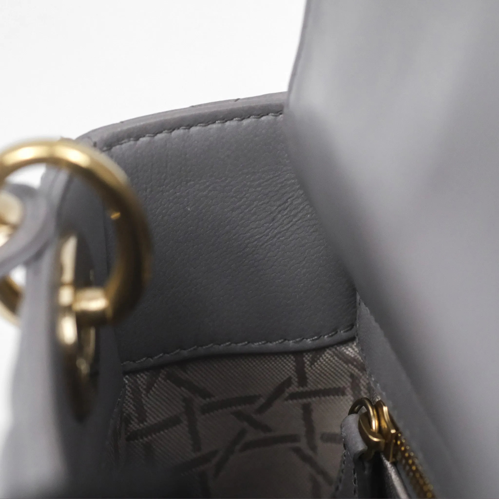 Christian Dior Mini Lady Dior Grey Lambskin Cannage Gold Hardware