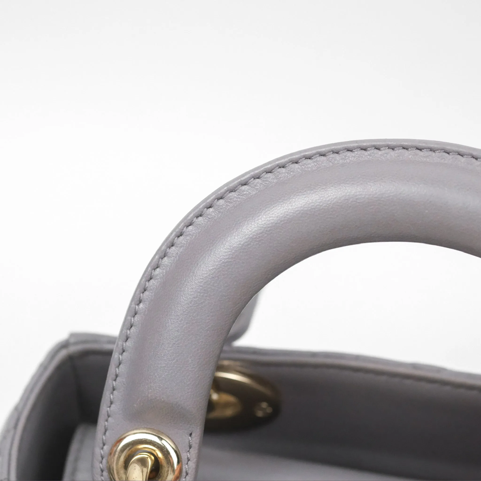 Christian Dior Mini Lady Dior Grey Lambskin Cannage Gold Hardware