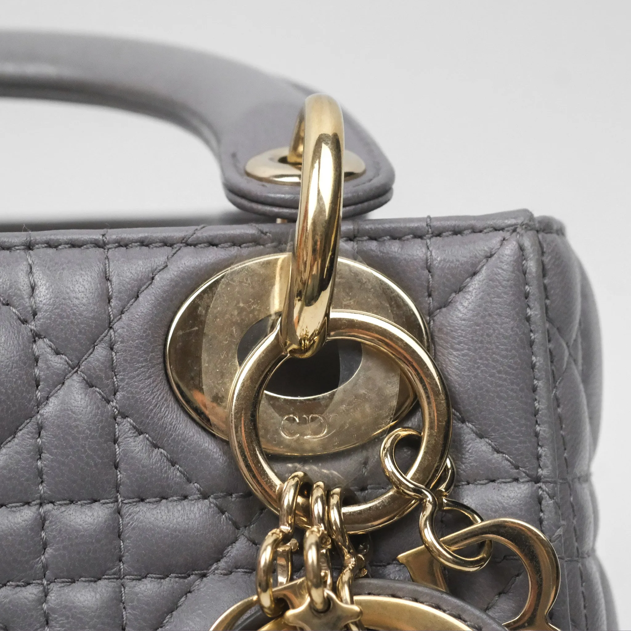 Christian Dior Mini Lady Dior Grey Lambskin Cannage Gold Hardware