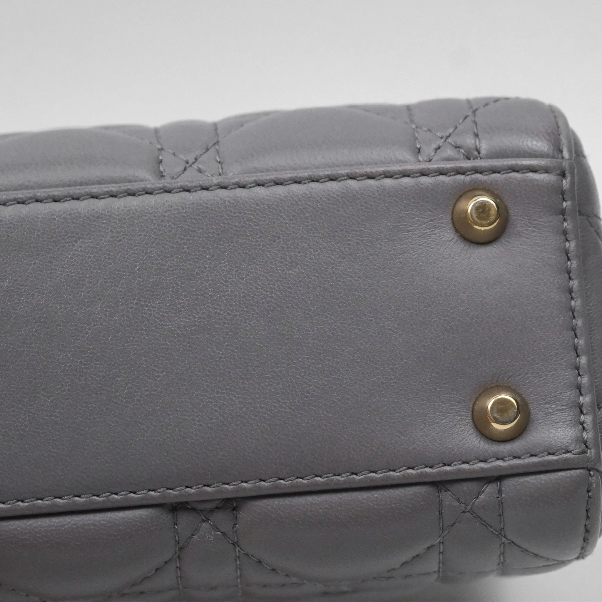 Christian Dior Mini Lady Dior Grey Lambskin Cannage Gold Hardware