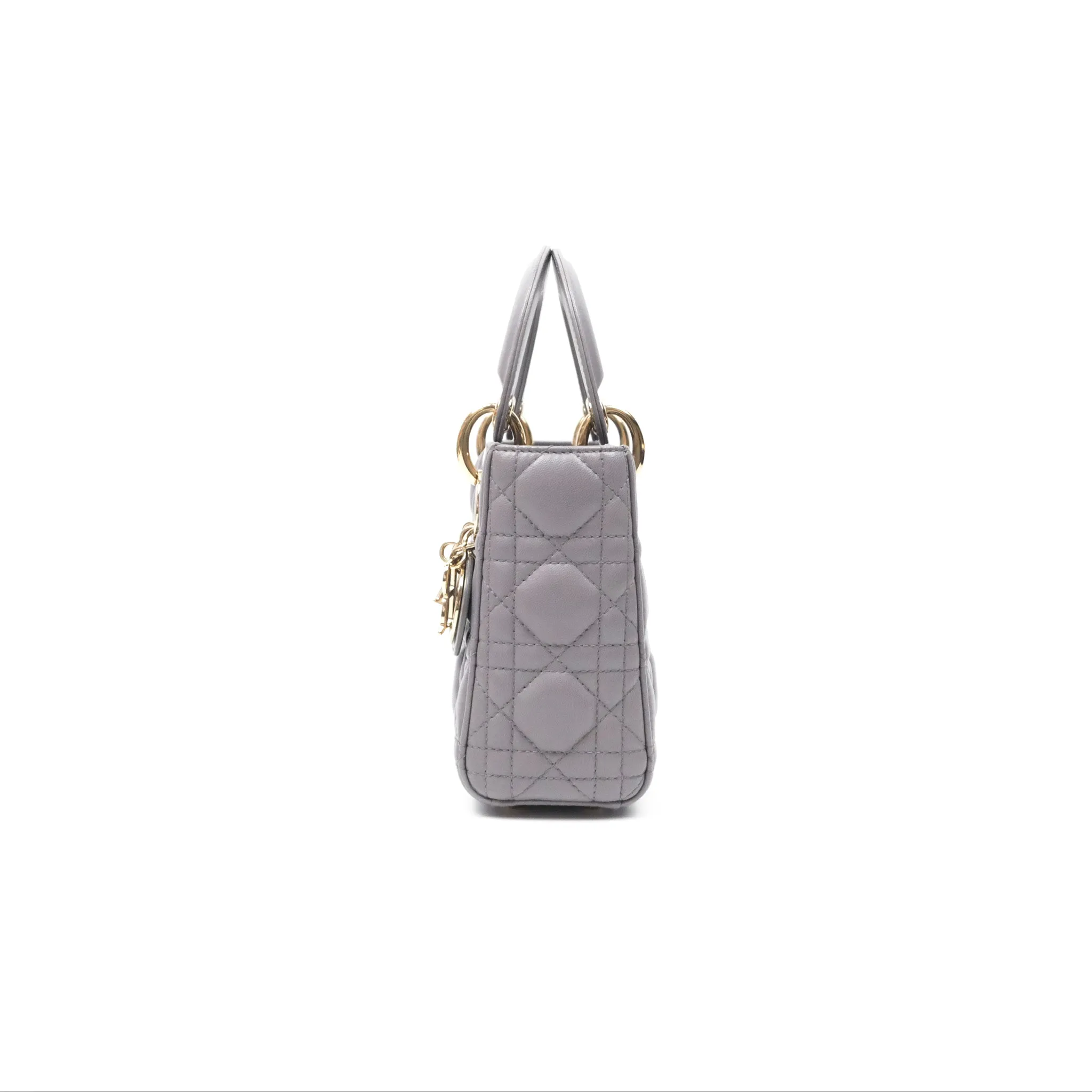 Christian Dior Mini Lady Dior Grey Lambskin Cannage Gold Hardware