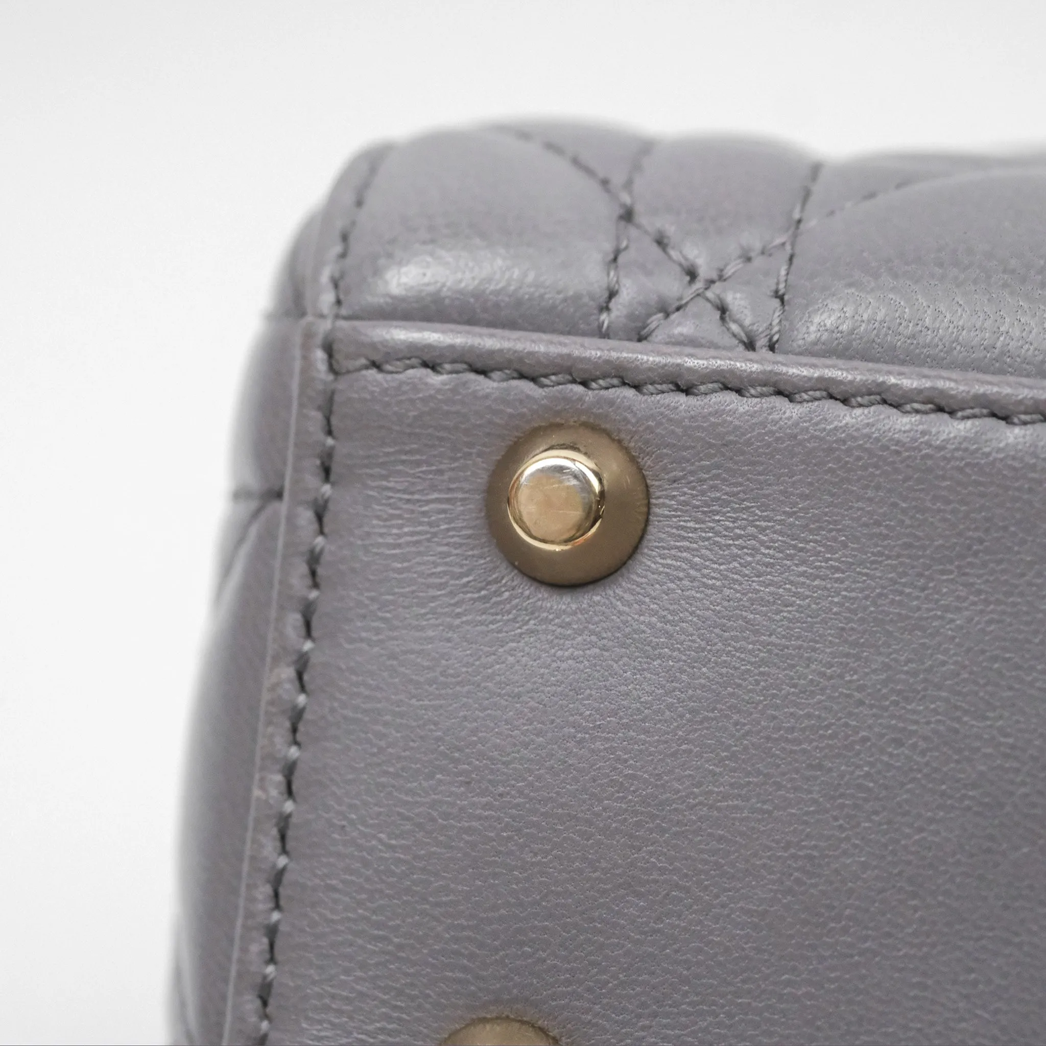 Christian Dior Mini Lady Dior Grey Lambskin Cannage Gold Hardware