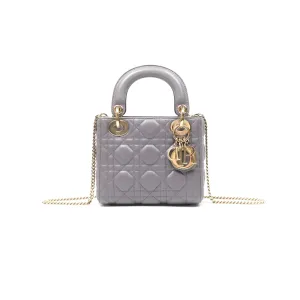 Christian Dior Mini Lady Dior Grey Lambskin Cannage Gold Hardware
