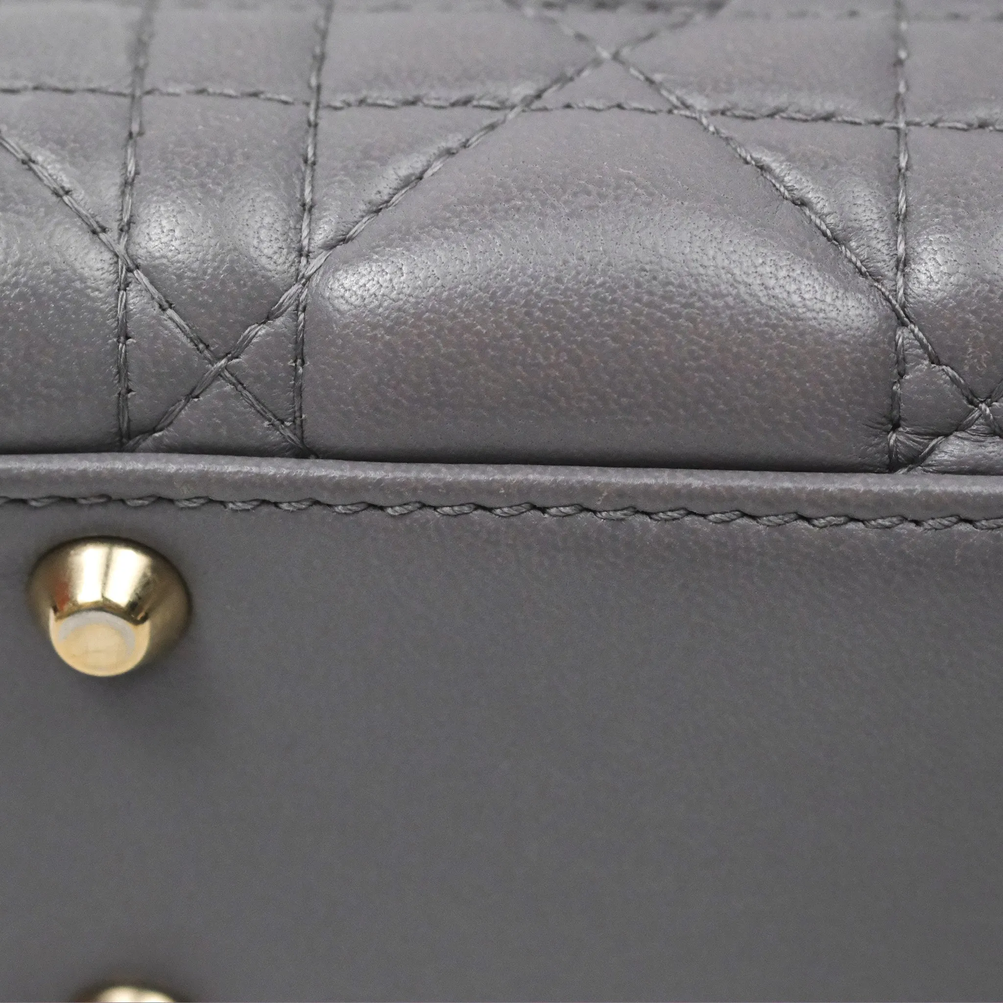 Christian Dior Mini Lady Dior Grey Lambskin Cannage Gold Hardware