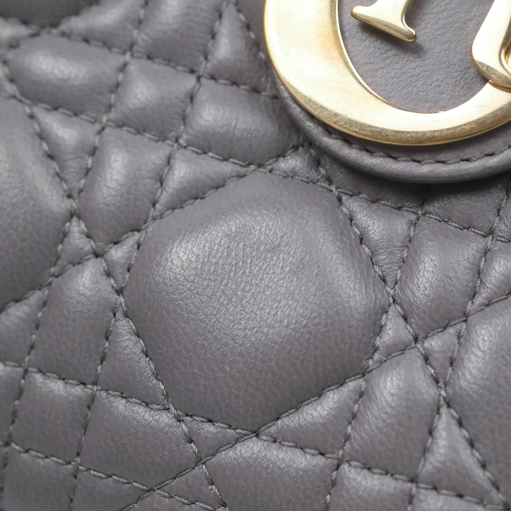 Christian Dior Mini Lady Dior Grey Lambskin Cannage Gold Hardware