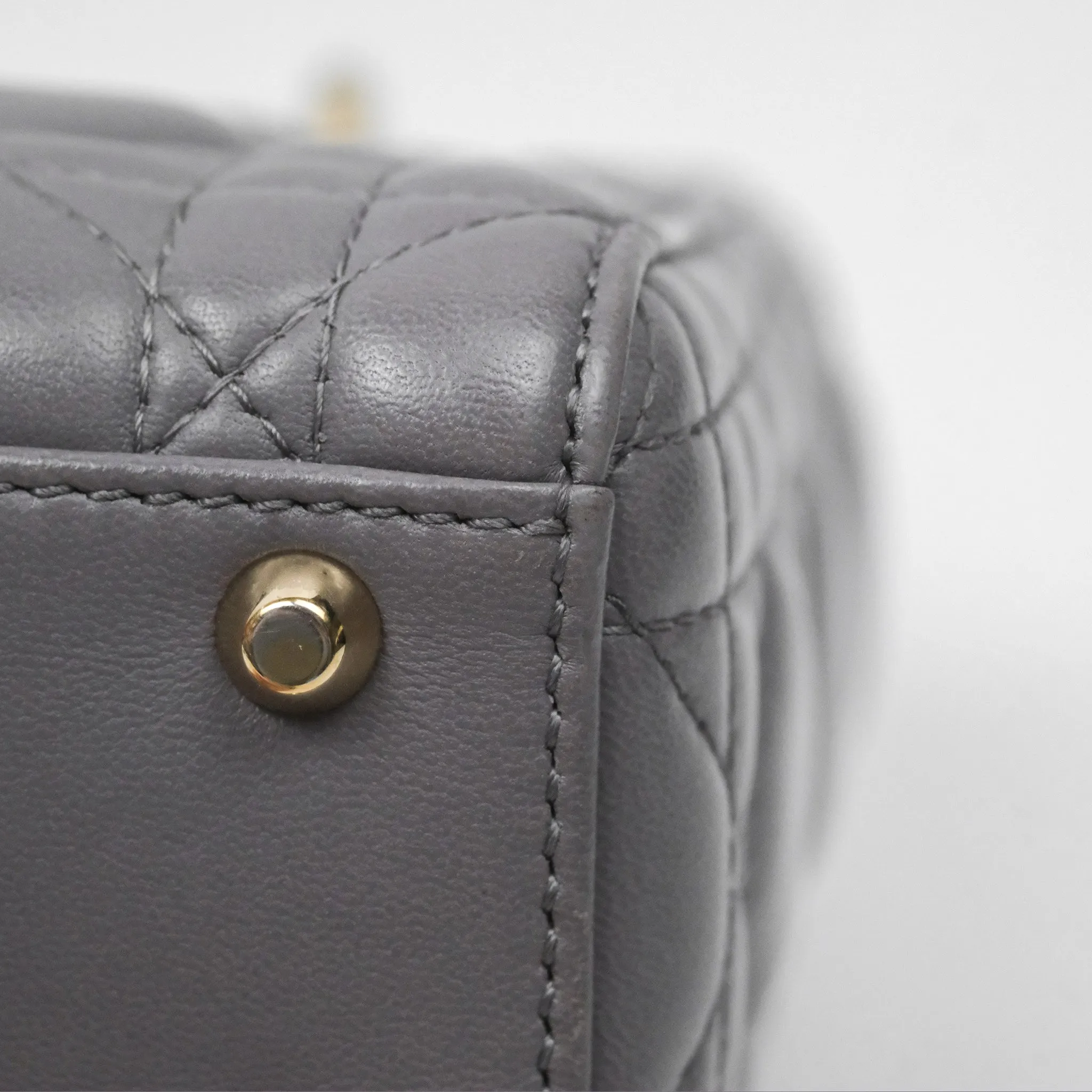 Christian Dior Mini Lady Dior Grey Lambskin Cannage Gold Hardware