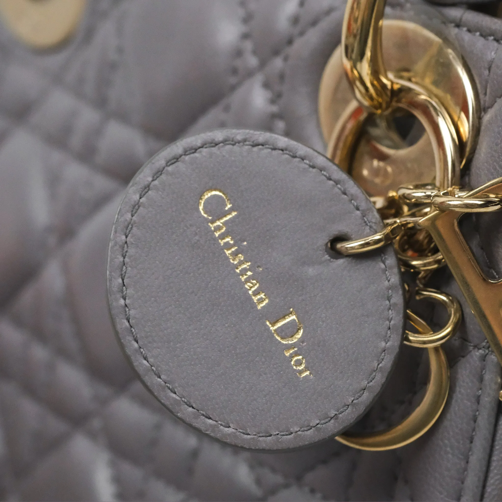 Christian Dior Mini Lady Dior Grey Lambskin Cannage Gold Hardware