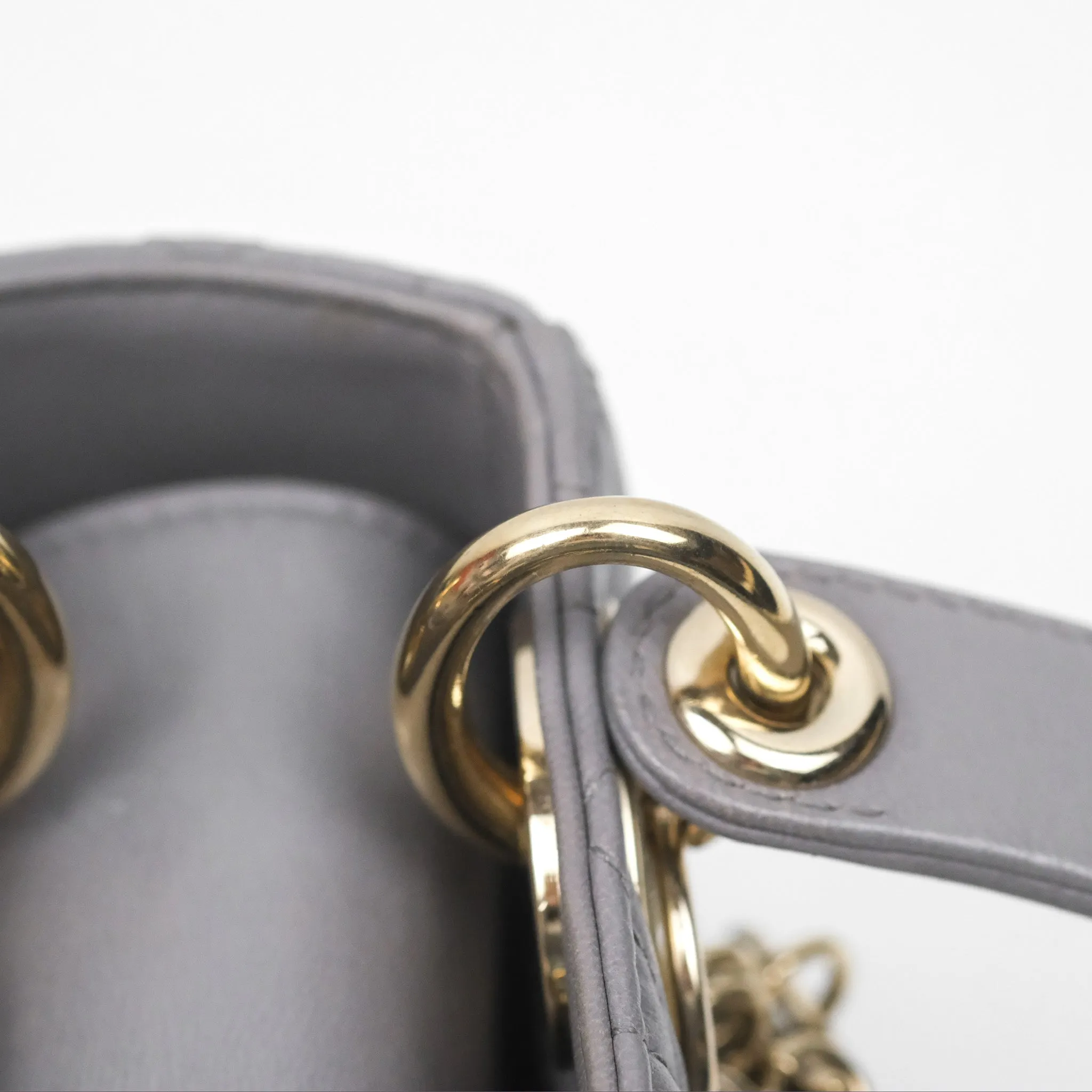 Christian Dior Mini Lady Dior Grey Lambskin Cannage Gold Hardware