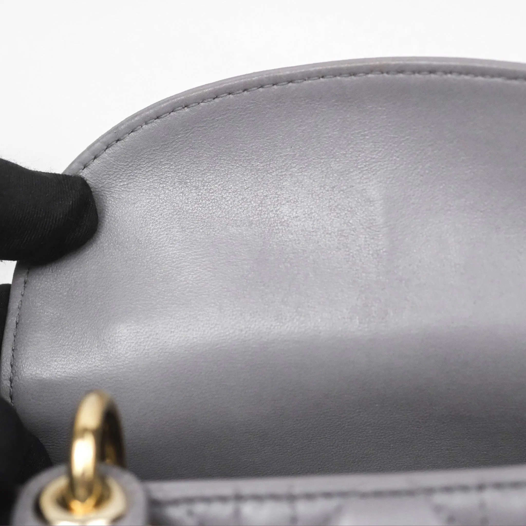 Christian Dior Mini Lady Dior Grey Lambskin Cannage Gold Hardware