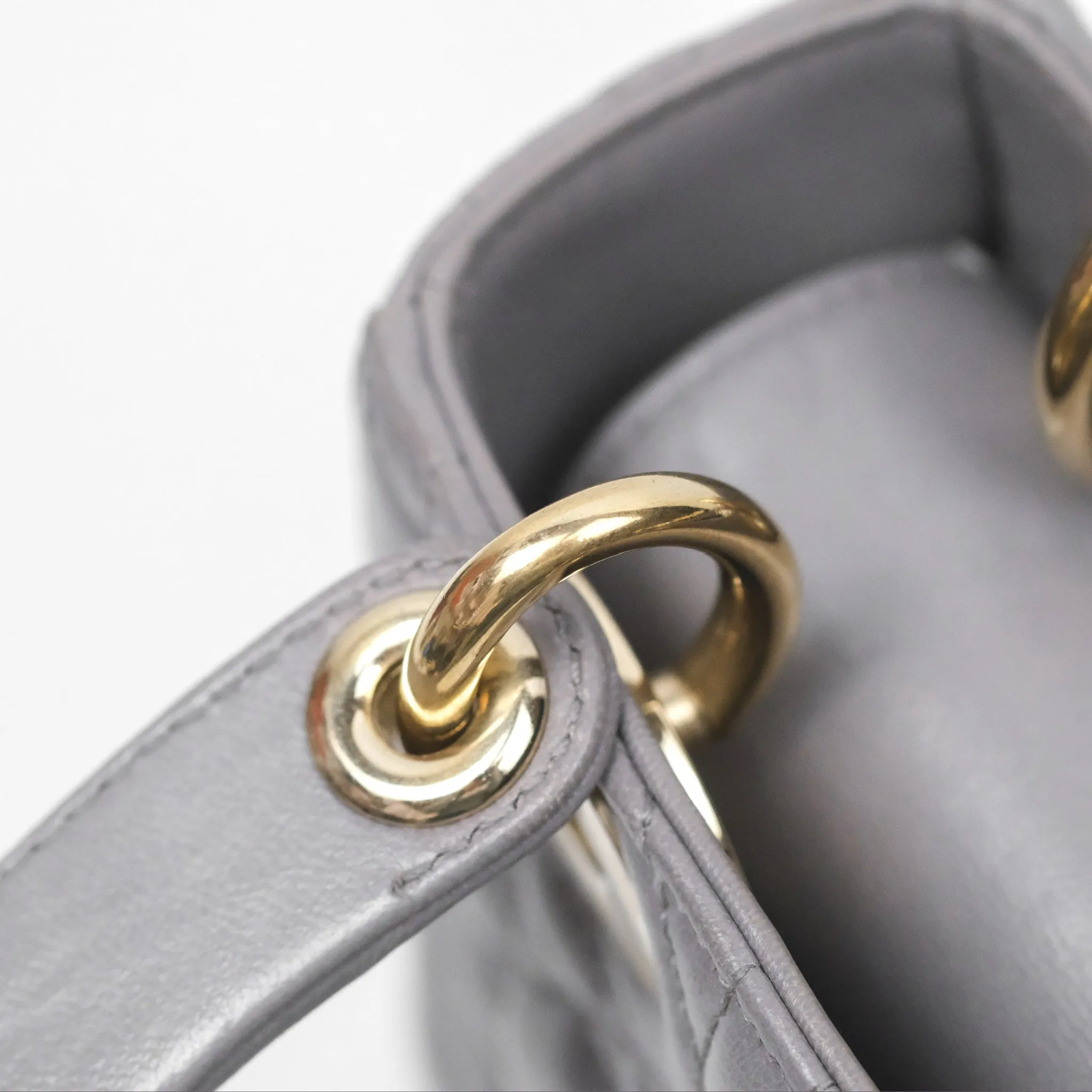 Christian Dior Mini Lady Dior Grey Lambskin Cannage Gold Hardware