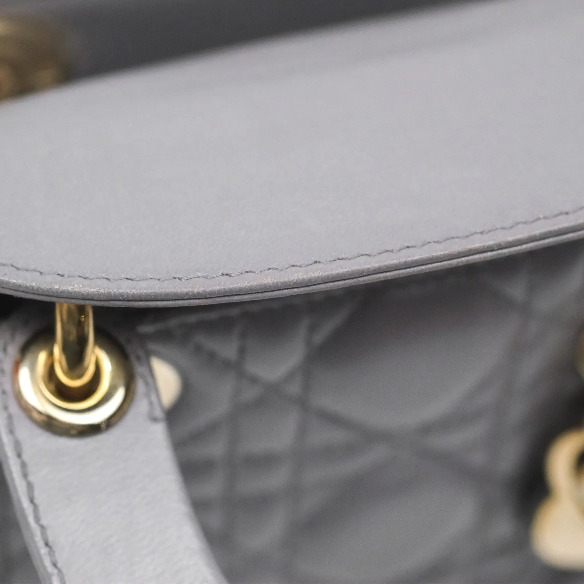 Christian Dior Mini Lady Dior Grey Lambskin Cannage Gold Hardware