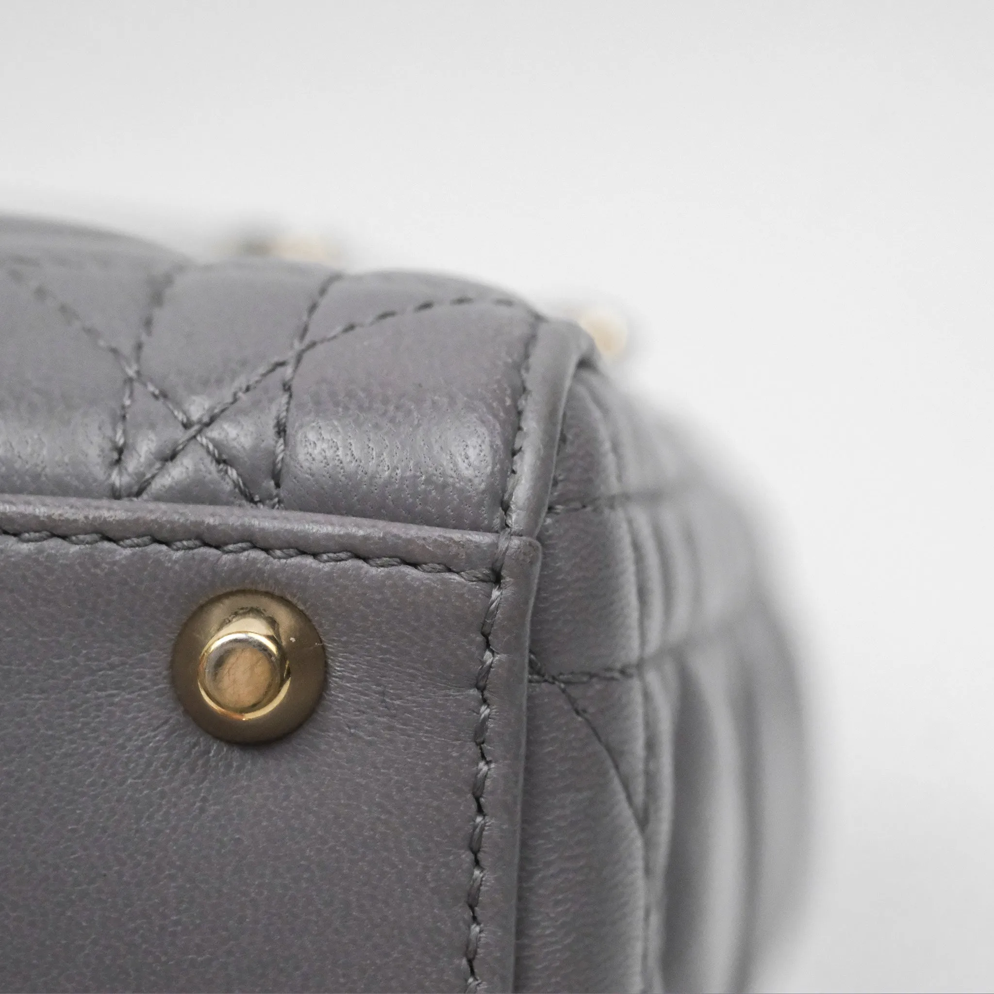 Christian Dior Mini Lady Dior Grey Lambskin Cannage Gold Hardware