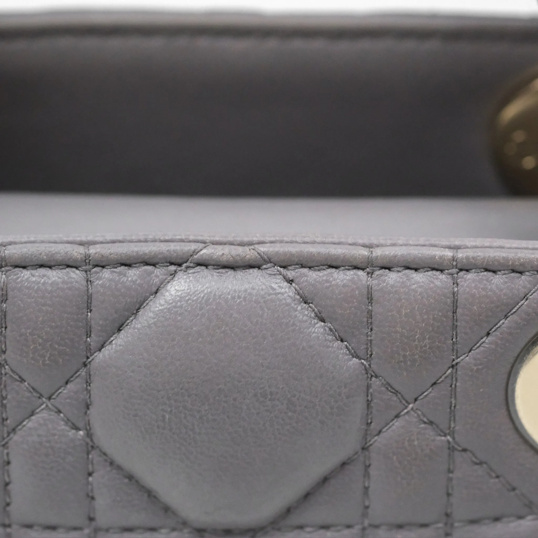 Christian Dior Mini Lady Dior Grey Lambskin Cannage Gold Hardware