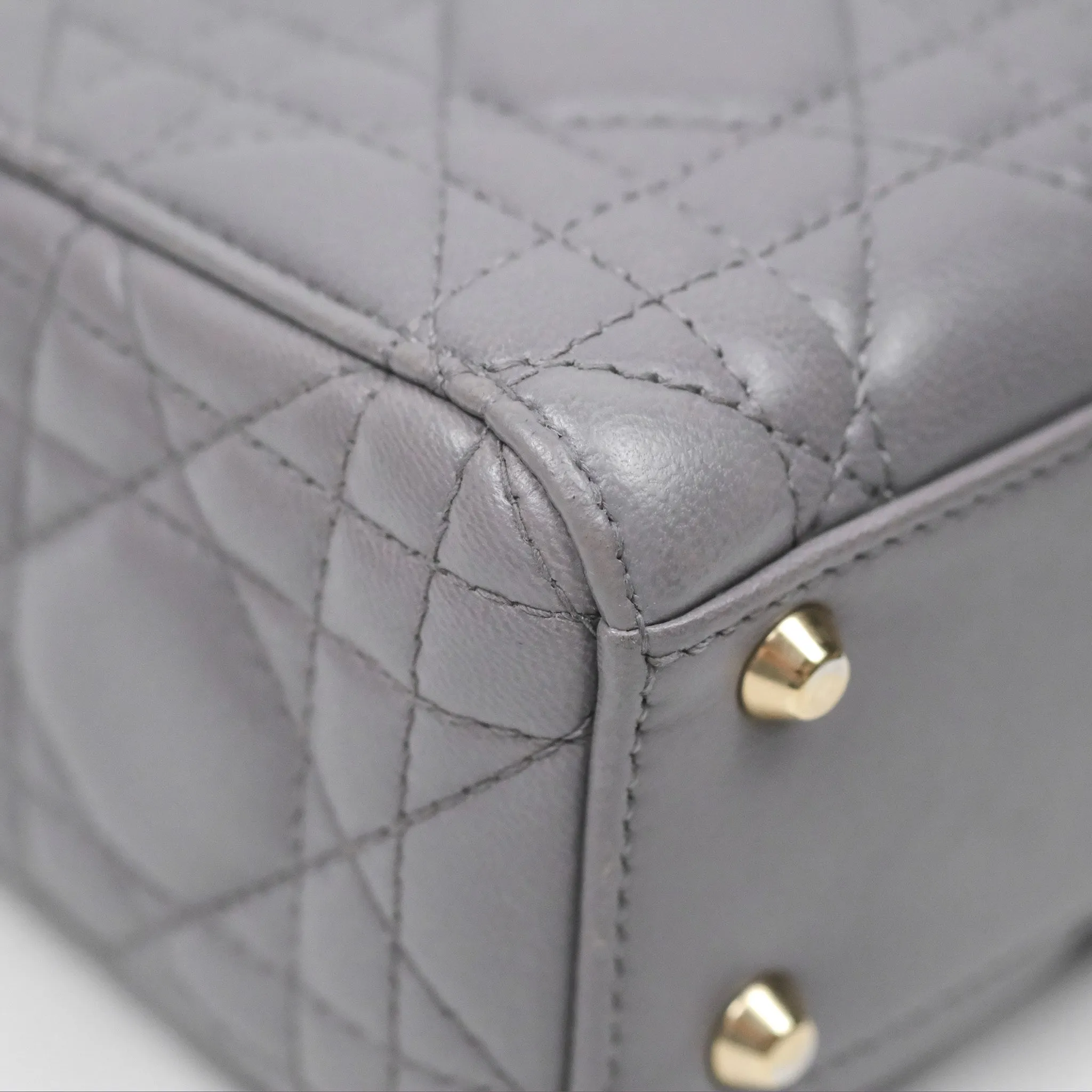 Christian Dior Mini Lady Dior Grey Lambskin Cannage Gold Hardware