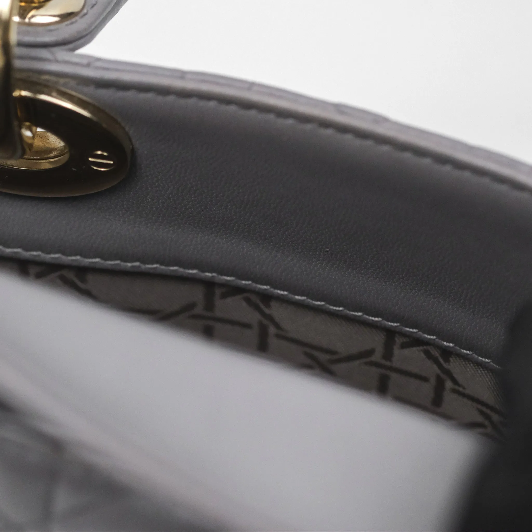 Christian Dior Mini Lady Dior Grey Lambskin Cannage Gold Hardware