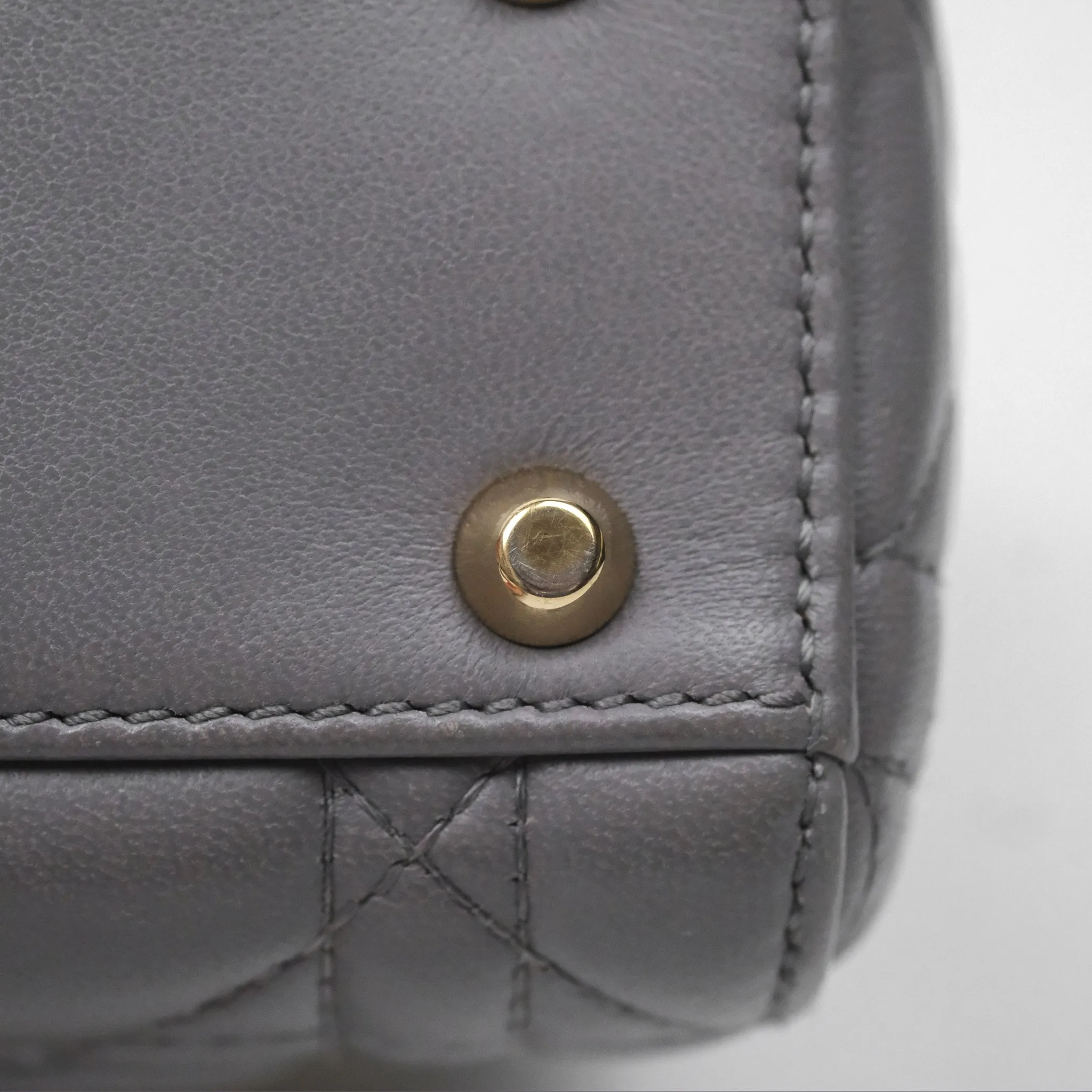 Christian Dior Mini Lady Dior Grey Lambskin Cannage Gold Hardware