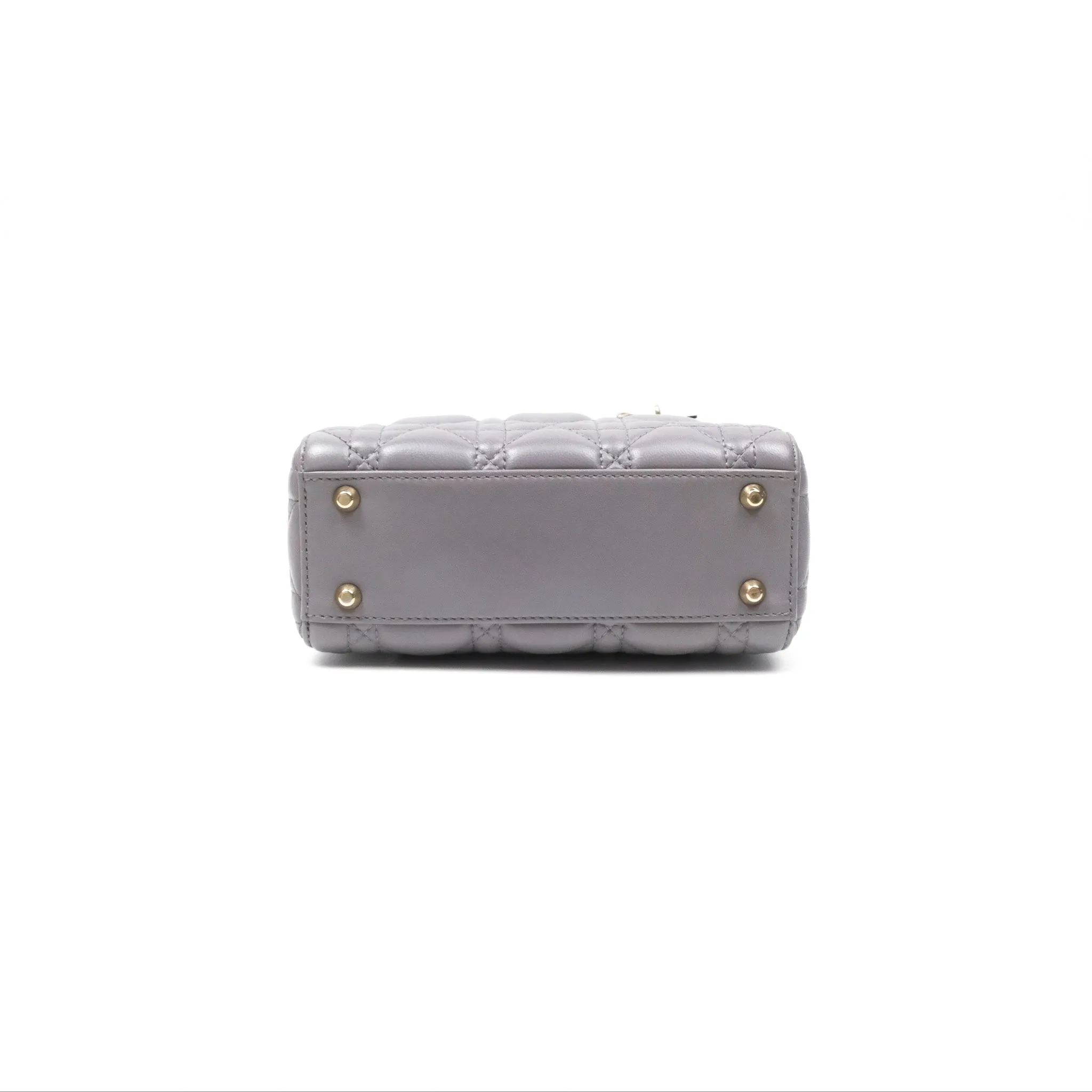 Christian Dior Mini Lady Dior Grey Lambskin Cannage Gold Hardware