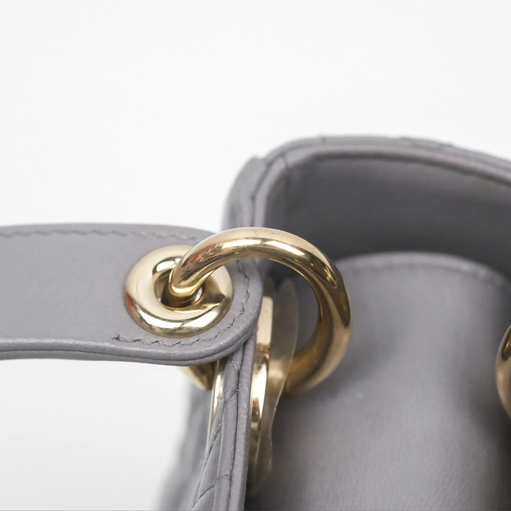 Christian Dior Mini Lady Dior Grey Lambskin Cannage Gold Hardware