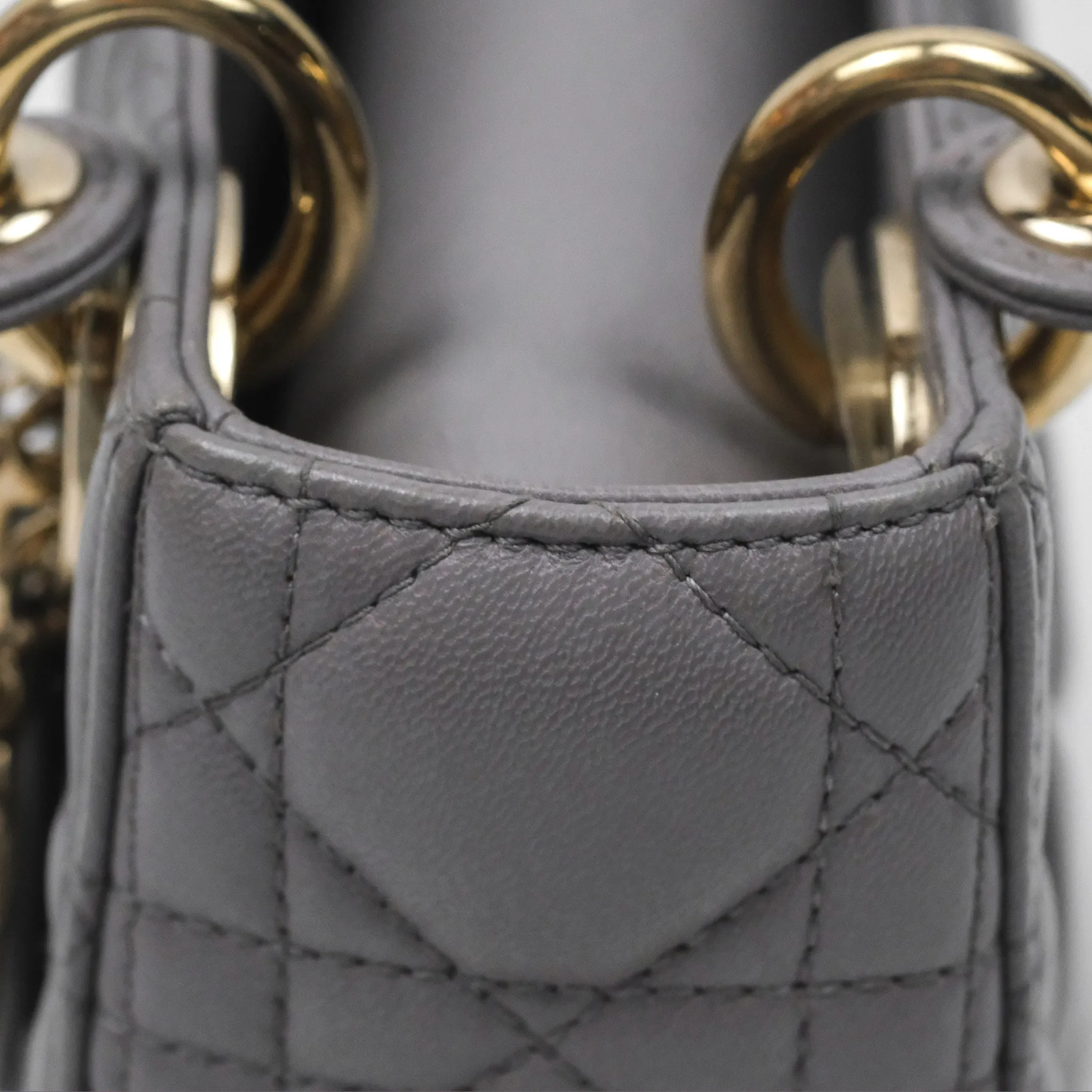 Christian Dior Mini Lady Dior Grey Lambskin Cannage Gold Hardware