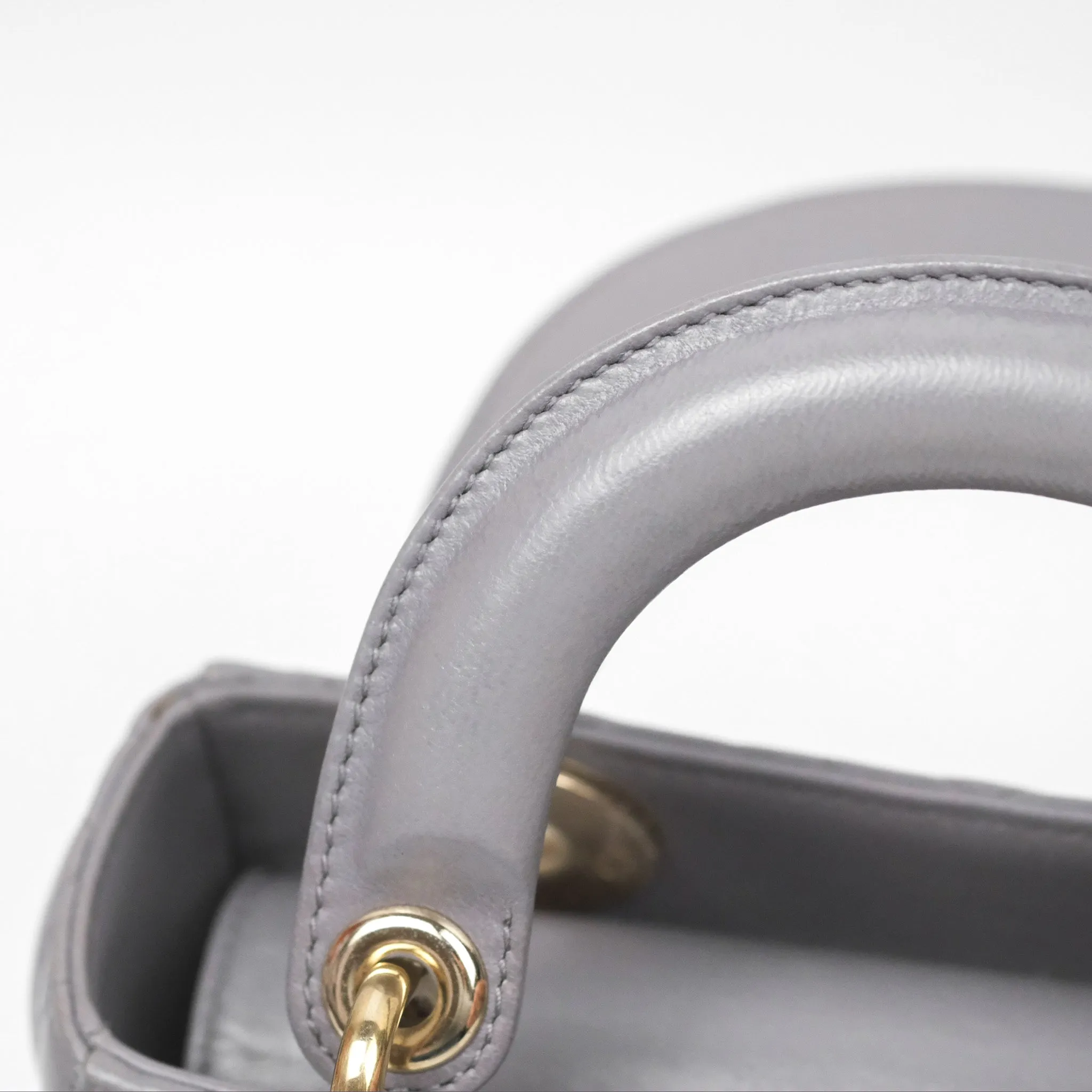 Christian Dior Mini Lady Dior Grey Lambskin Cannage Gold Hardware