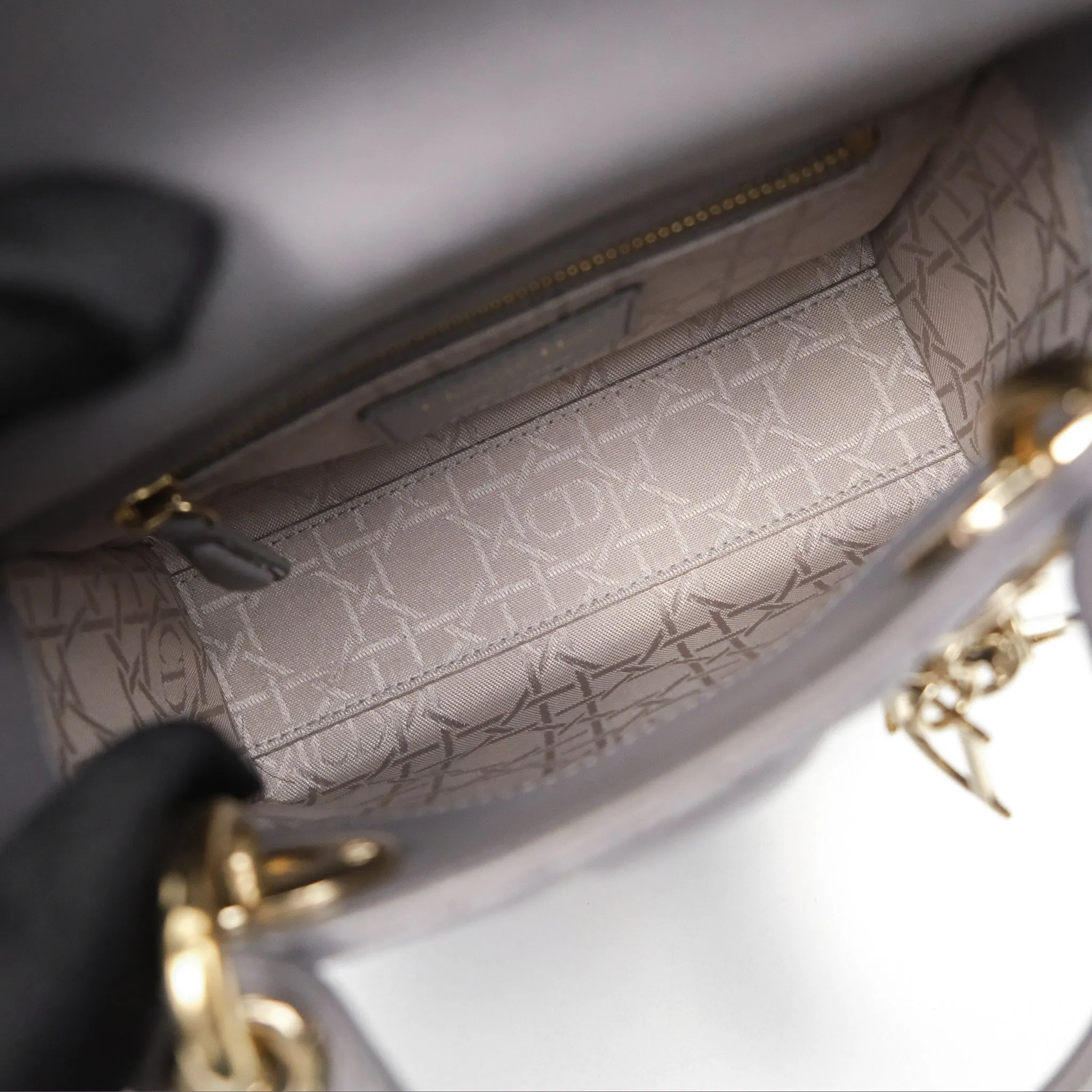 Christian Dior Mini Lady Dior Grey Lambskin Cannage Gold Hardware