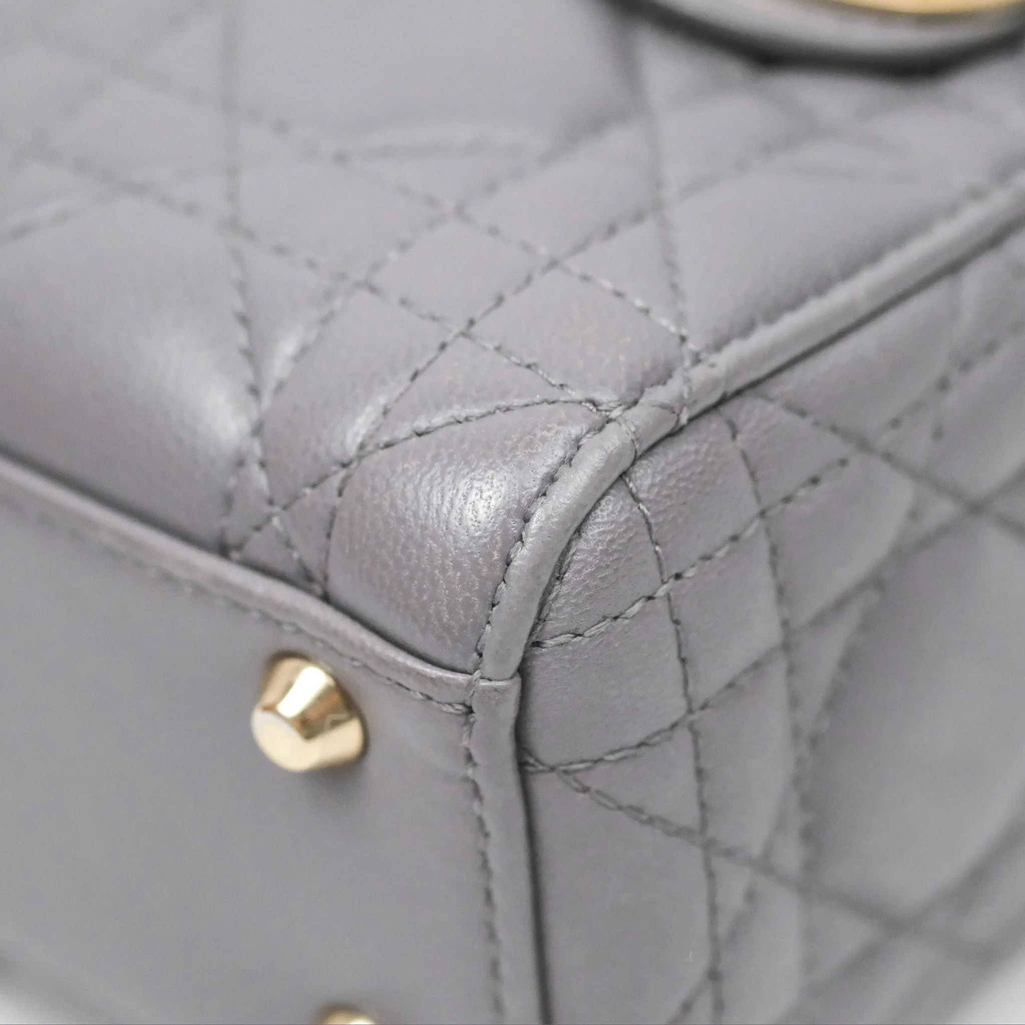 Christian Dior Mini Lady Dior Grey Lambskin Cannage Gold Hardware