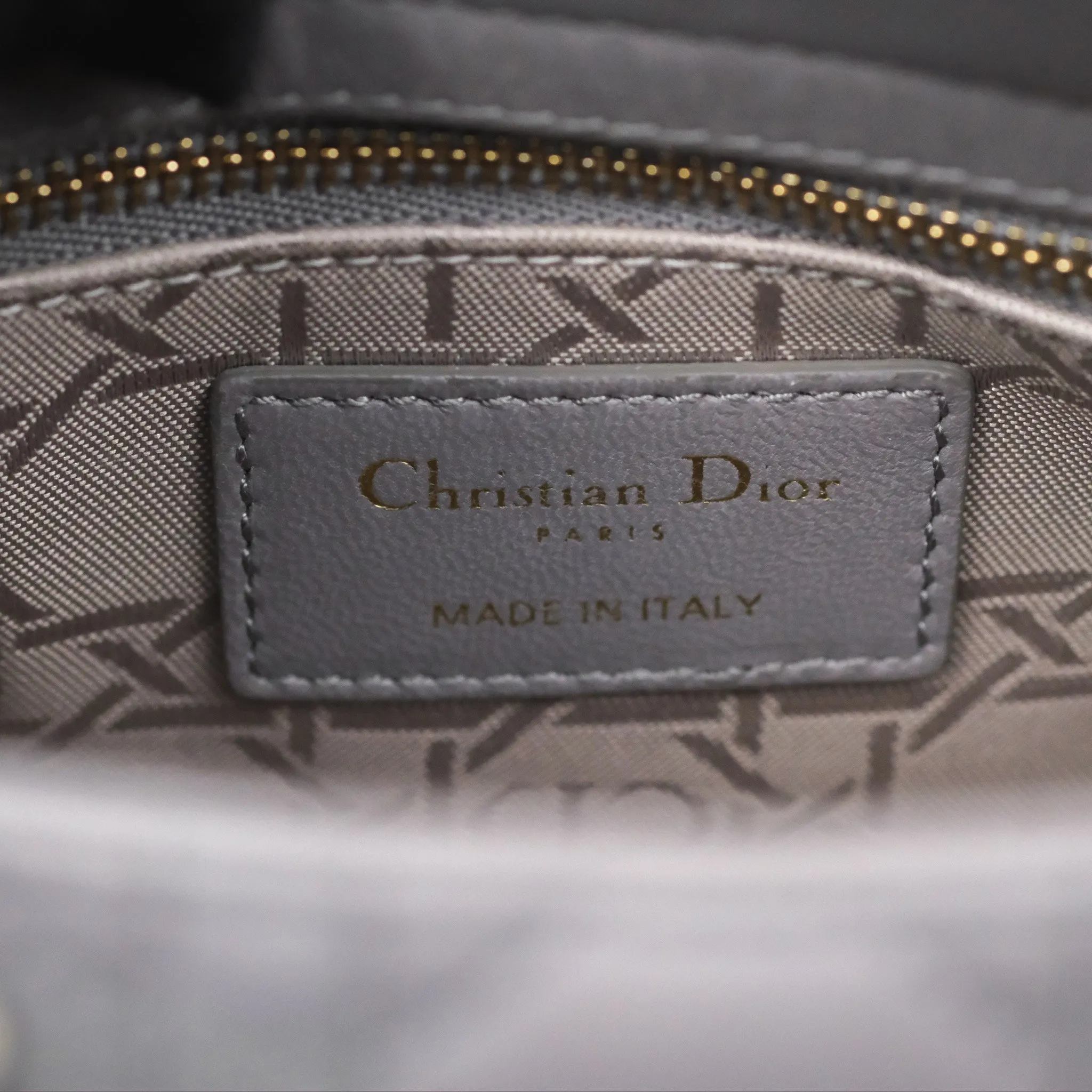 Christian Dior Mini Lady Dior Grey Lambskin Cannage Gold Hardware