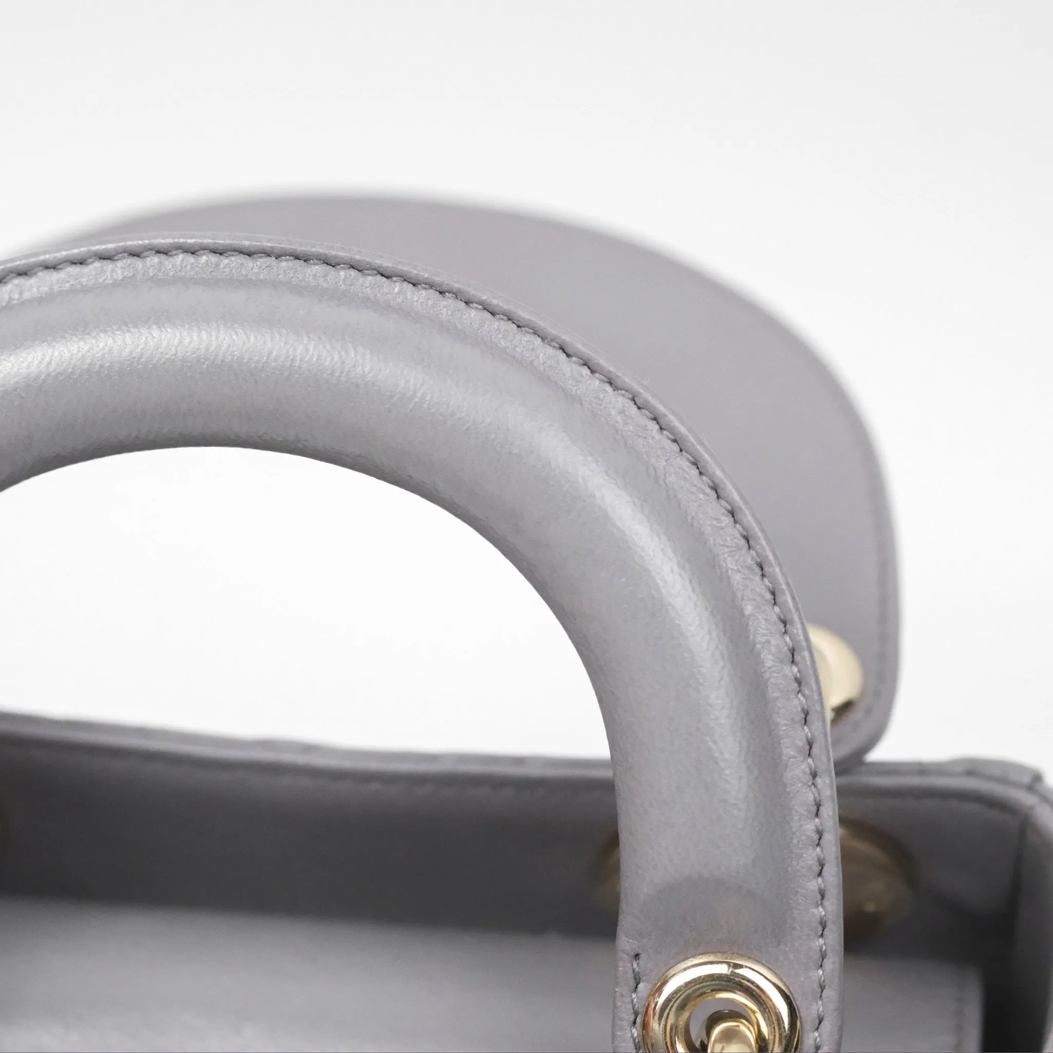Christian Dior Mini Lady Dior Grey Lambskin Cannage Gold Hardware