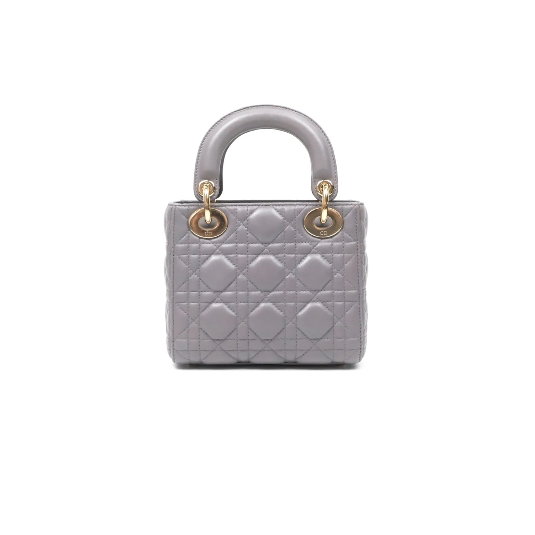 Christian Dior Mini Lady Dior Grey Lambskin Cannage Gold Hardware