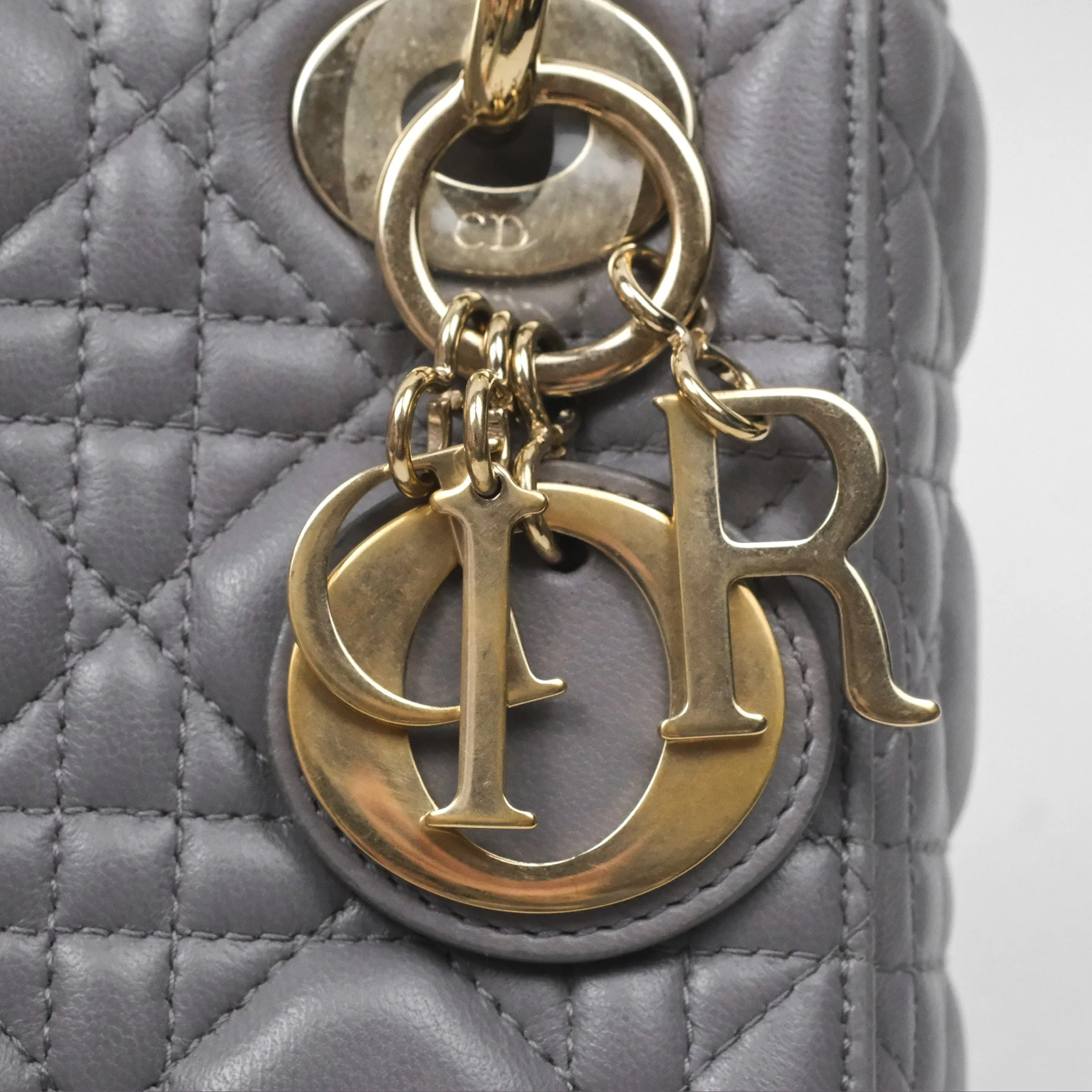 Christian Dior Mini Lady Dior Grey Lambskin Cannage Gold Hardware