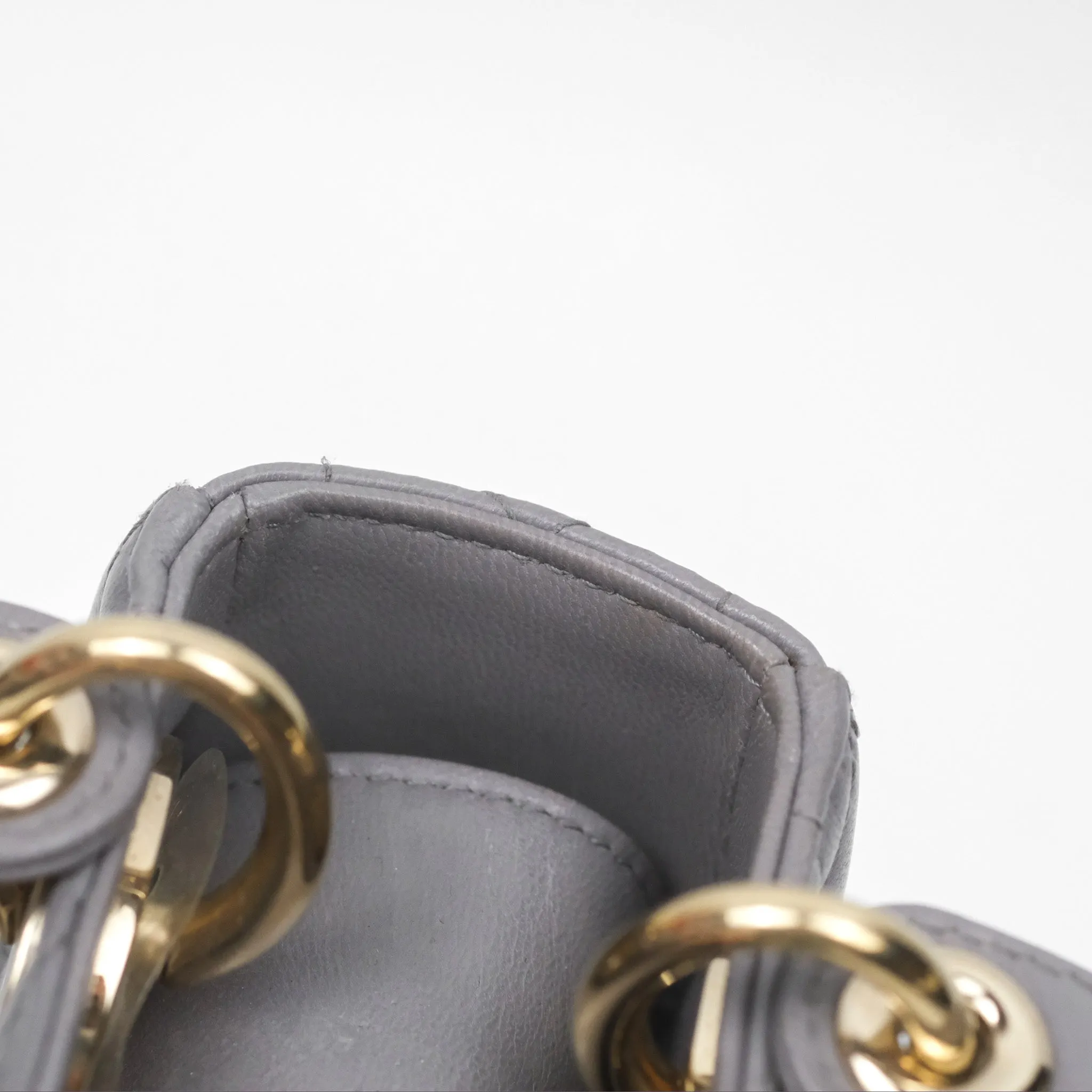 Christian Dior Mini Lady Dior Grey Lambskin Cannage Gold Hardware