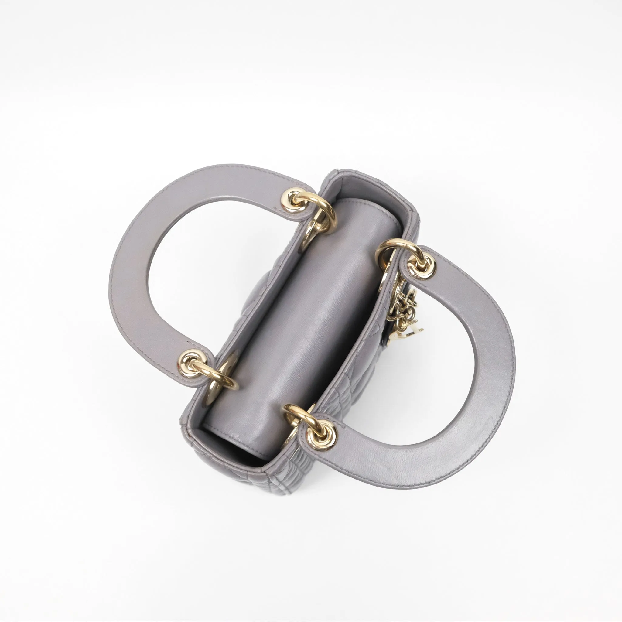 Christian Dior Mini Lady Dior Grey Lambskin Cannage Gold Hardware
