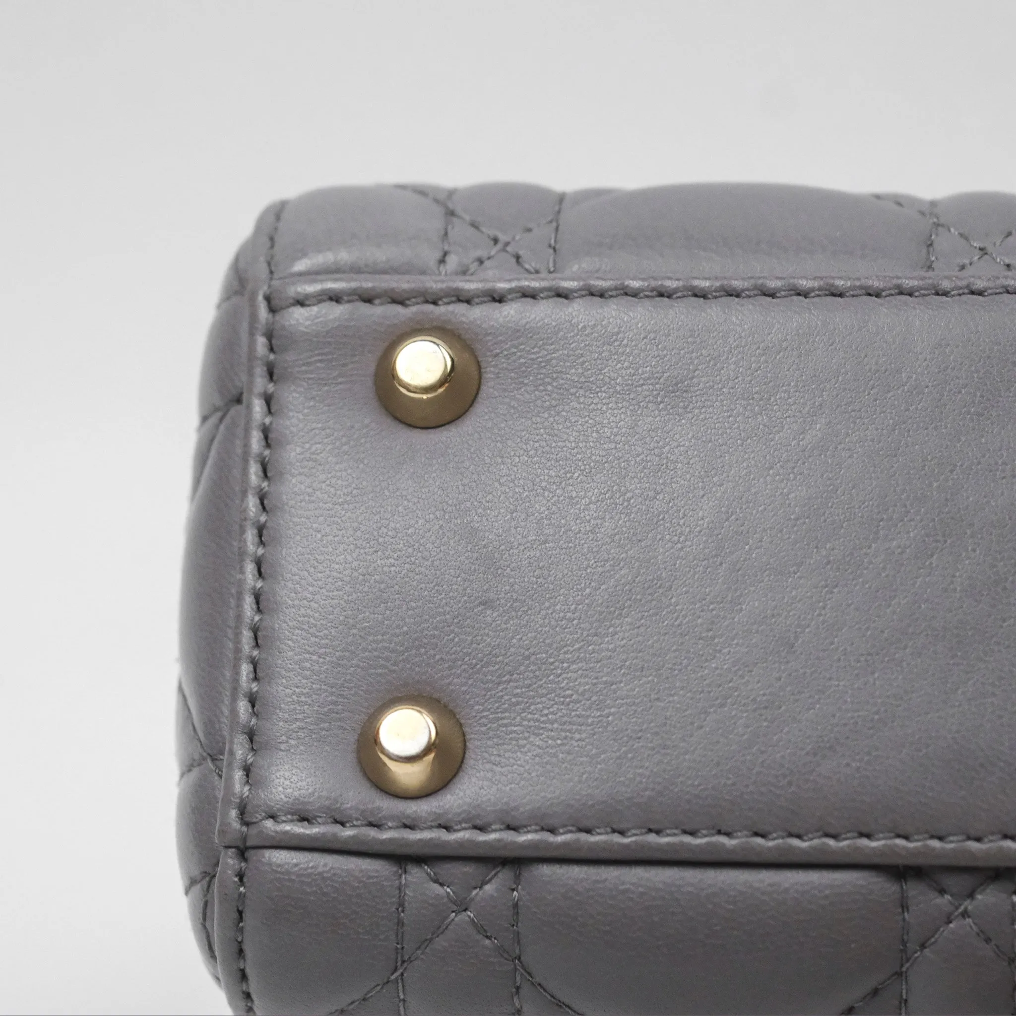 Christian Dior Mini Lady Dior Grey Lambskin Cannage Gold Hardware