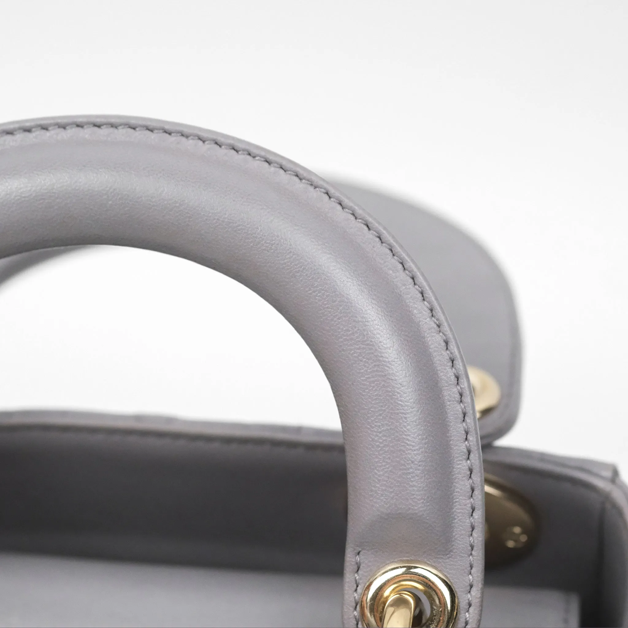Christian Dior Mini Lady Dior Grey Lambskin Cannage Gold Hardware
