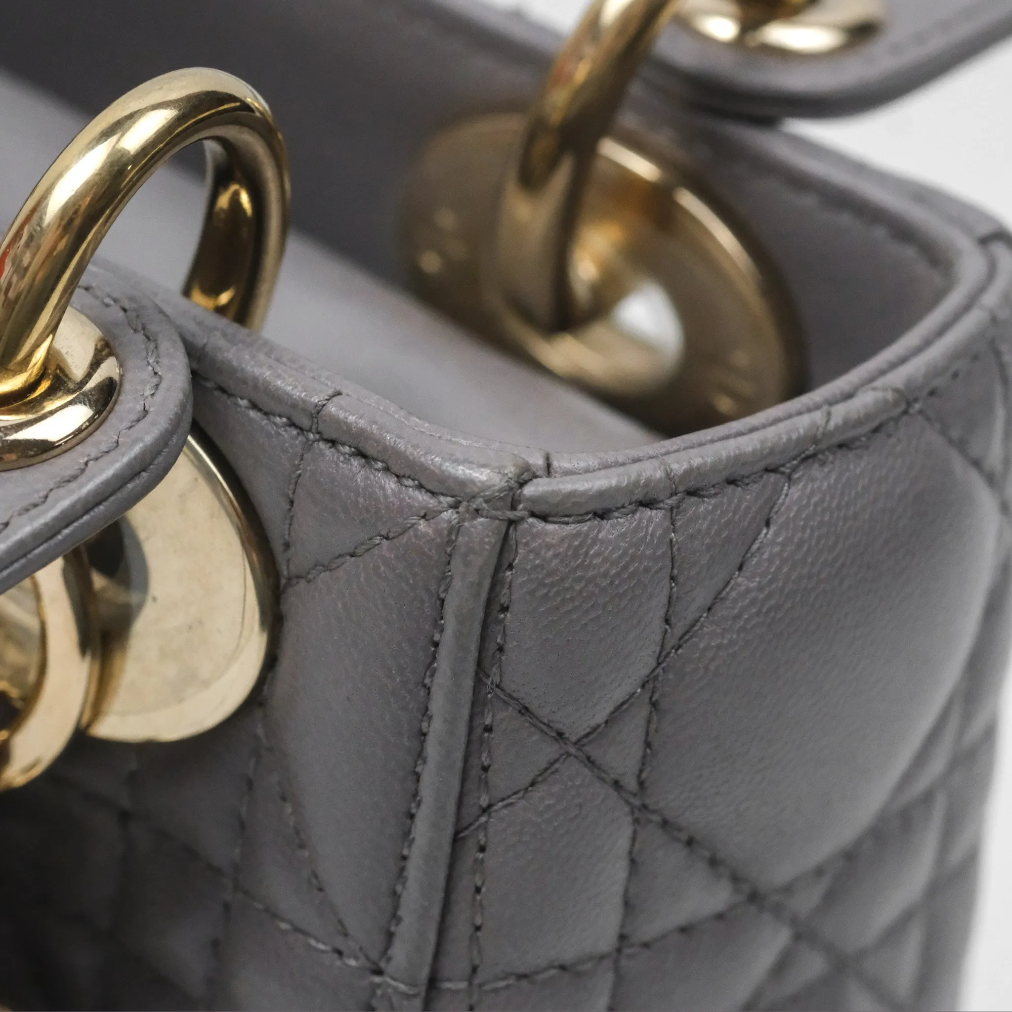 Christian Dior Mini Lady Dior Grey Lambskin Cannage Gold Hardware