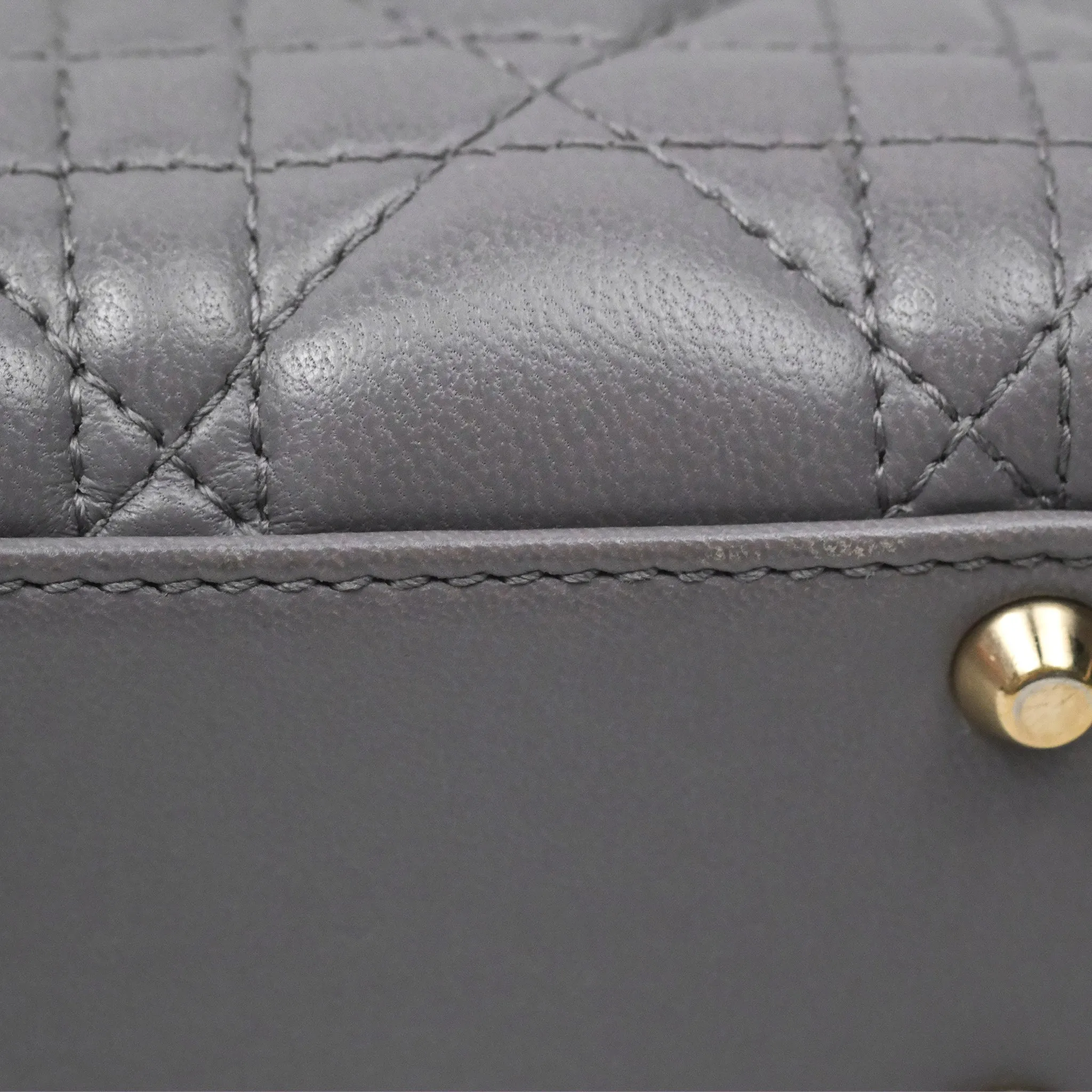 Christian Dior Mini Lady Dior Grey Lambskin Cannage Gold Hardware
