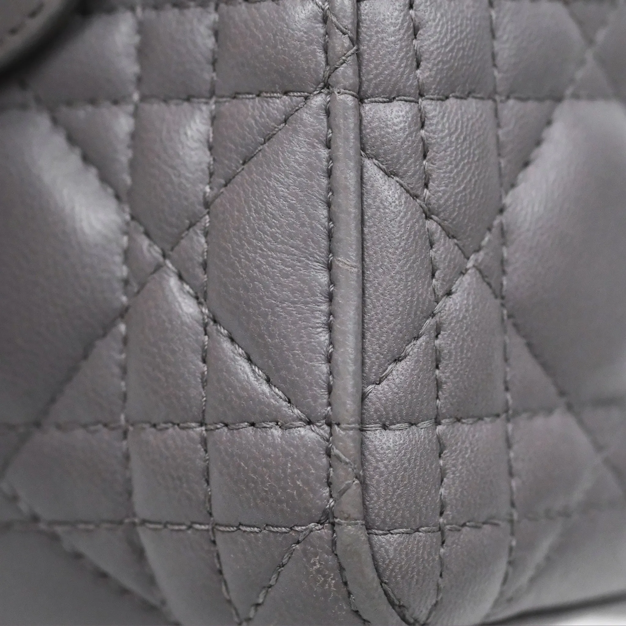 Christian Dior Mini Lady Dior Grey Lambskin Cannage Gold Hardware